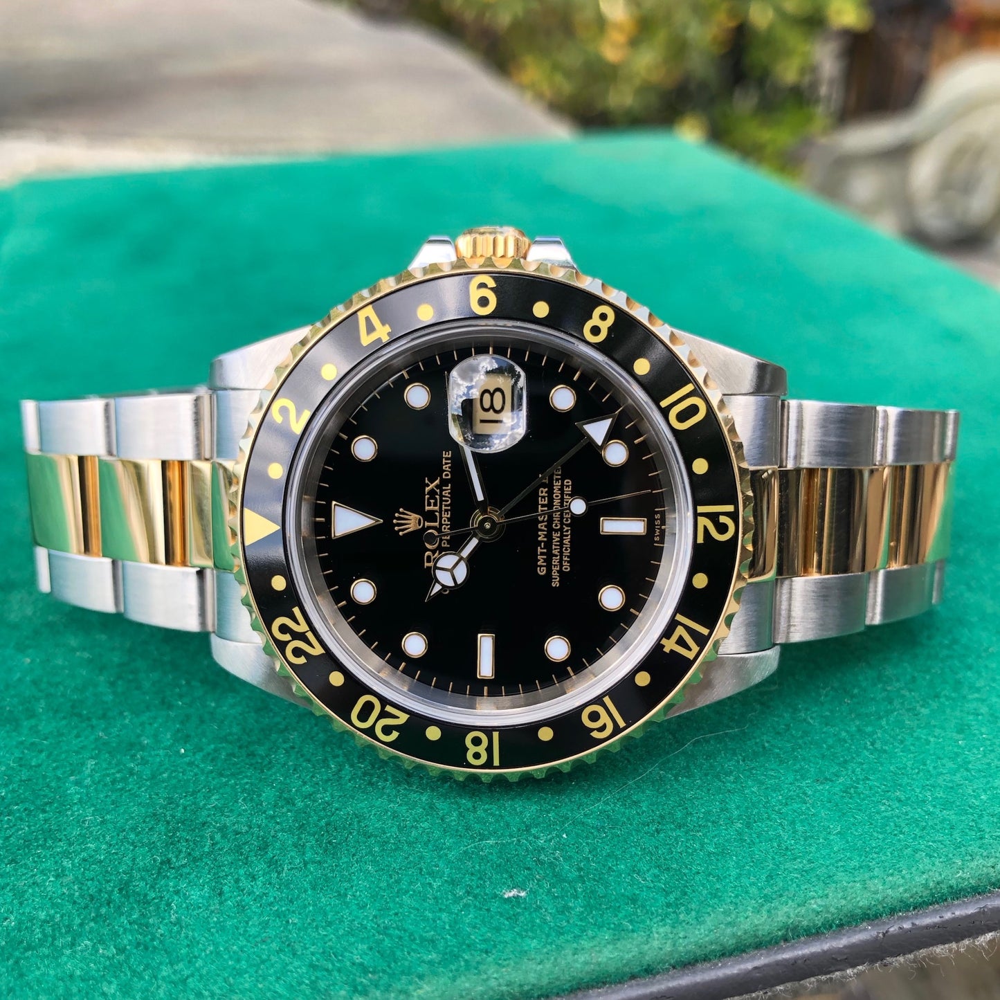 Rolex GMT MASTER II 16713 Steel Gold Oyster Two Tone Black Wristwatch Box Papers Circa 1997 - Hashtag Watch Company