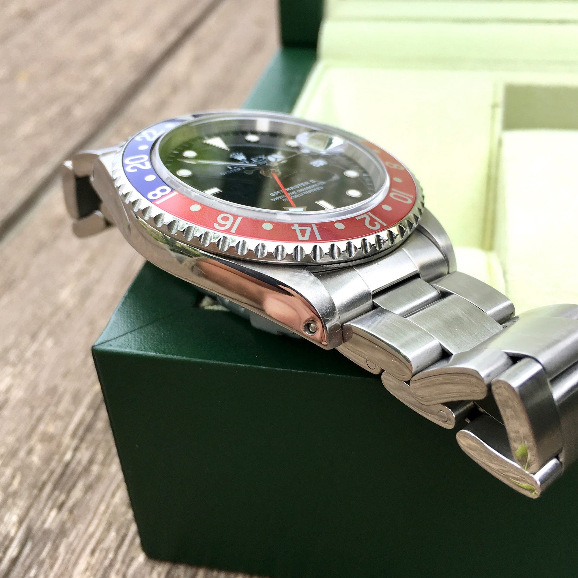 Rolex GMT Master II 16710 Stainless Steel Pepsi "U" Serial Wristwatch Box Papers Circa 1997 - Hashtag Watch Company