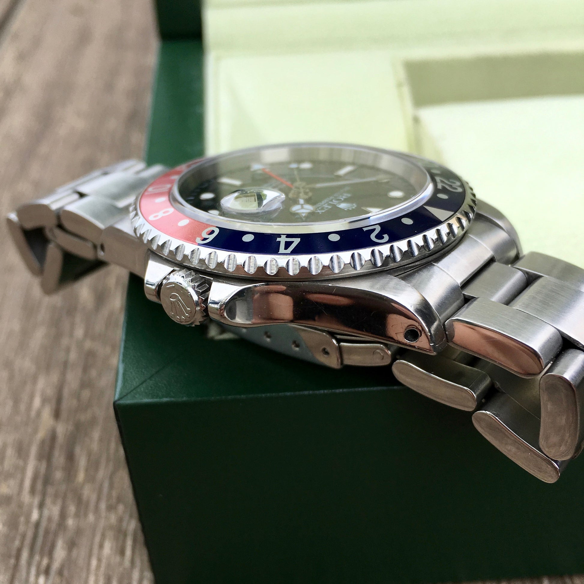 Rolex GMT Master II 16710 Stainless Steel Pepsi "U" Serial Wristwatch Box Papers Circa 1997 - Hashtag Watch Company
