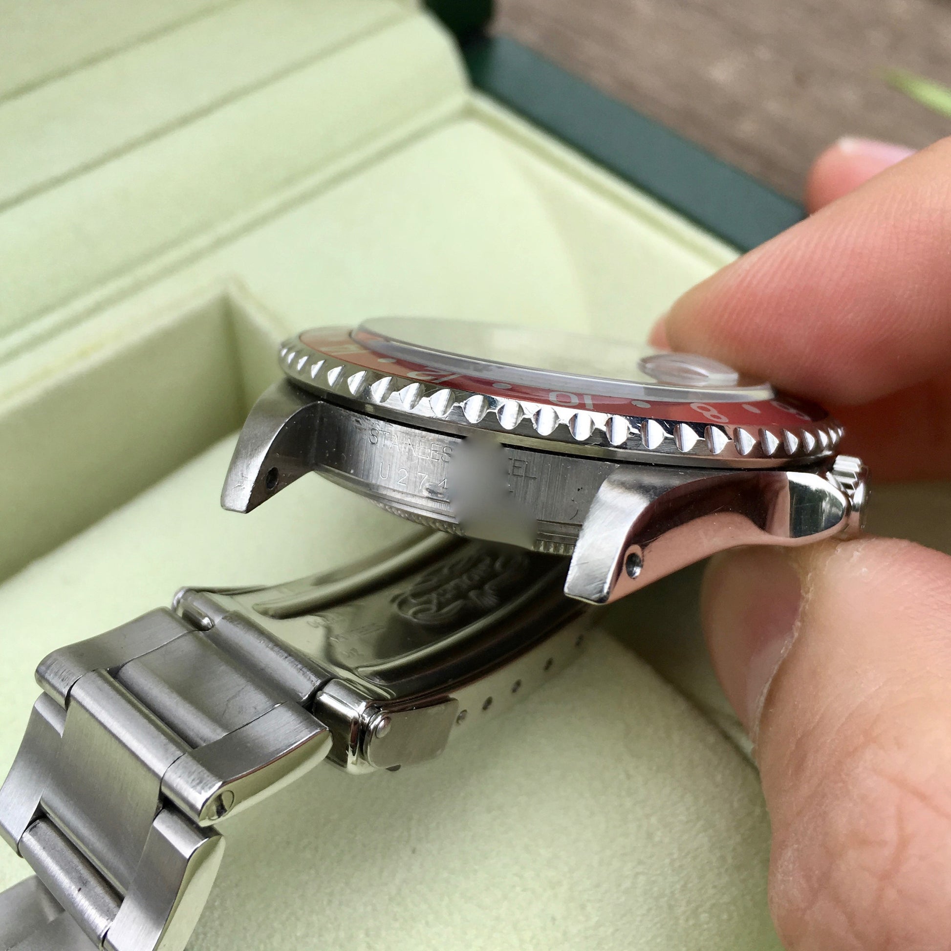 Rolex GMT Master II 16710 Stainless Steel Pepsi "U" Serial Wristwatch Box Papers Circa 1997 - Hashtag Watch Company