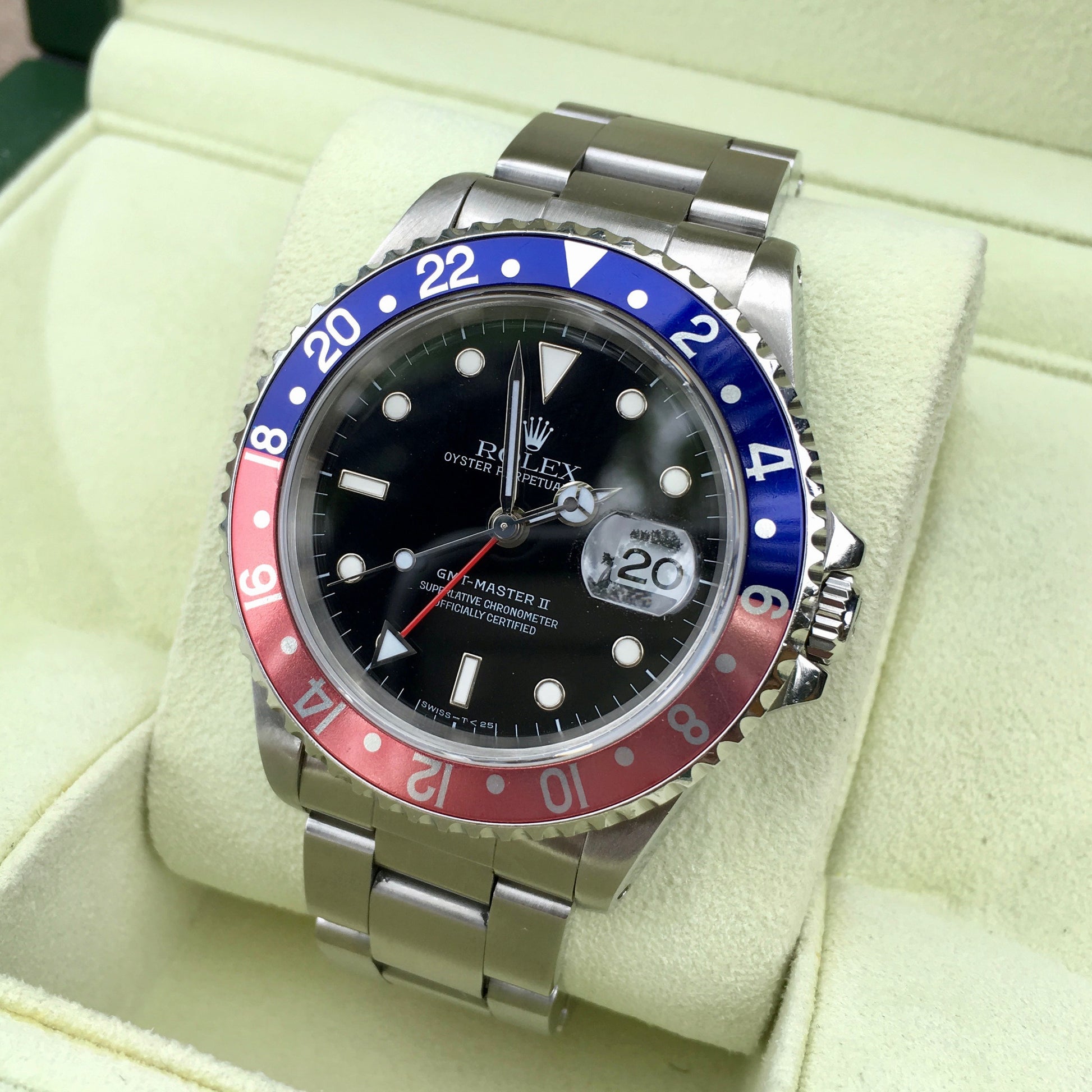 Rolex GMT Master II 16710 Stainless Steel Pepsi "U" Serial Wristwatch Box Papers Circa 1997 - Hashtag Watch Company