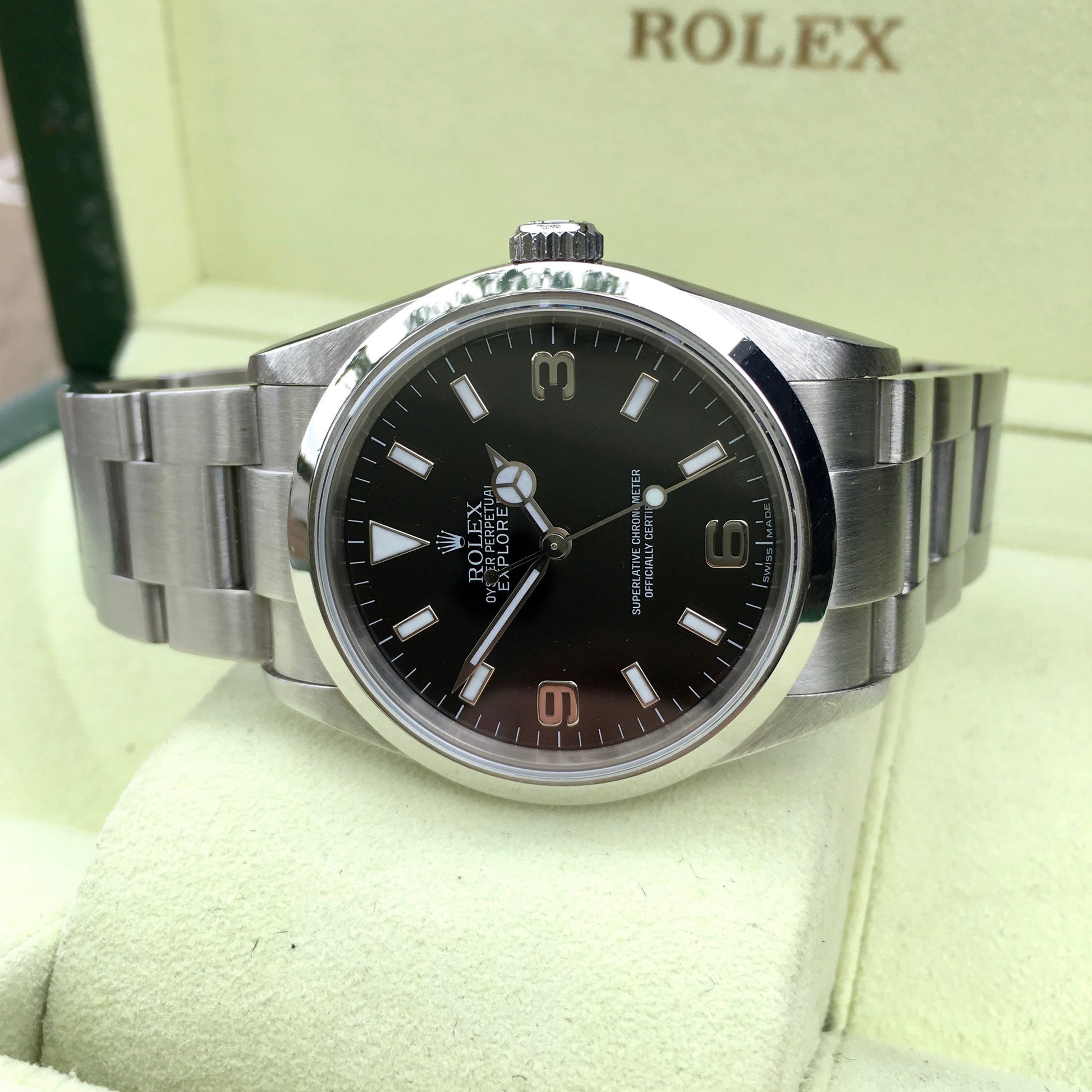 Rolex Explorer 114270 Steel Caliber 3130 "K" 2001 Automatic Black Watch Box Papers - Hashtag Watch Company