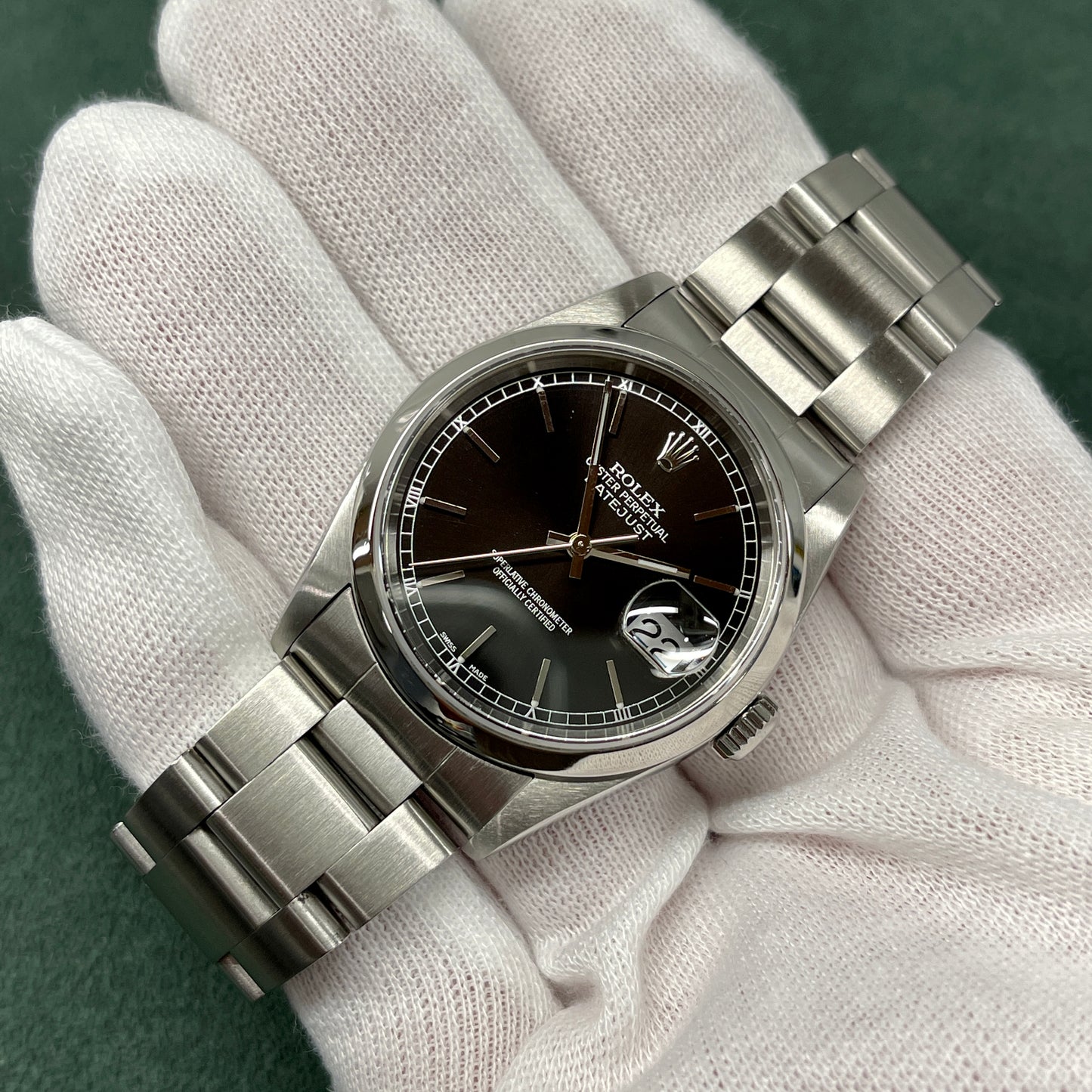 2001 Rolex Datejust 16200 Black Stick Oyster Perpetual Automatic Wristwatch - Hashtag Watch Company