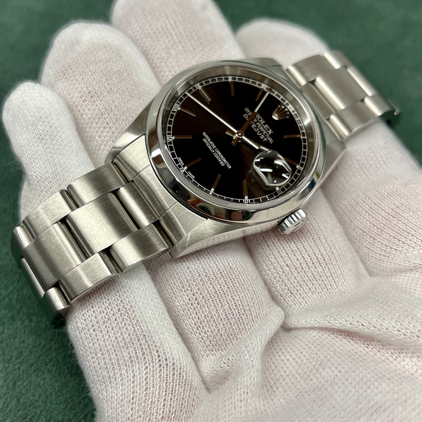 2001 Rolex Datejust 16200 Black Stick Oyster Perpetual Automatic Wristwatch - Hashtag Watch Company