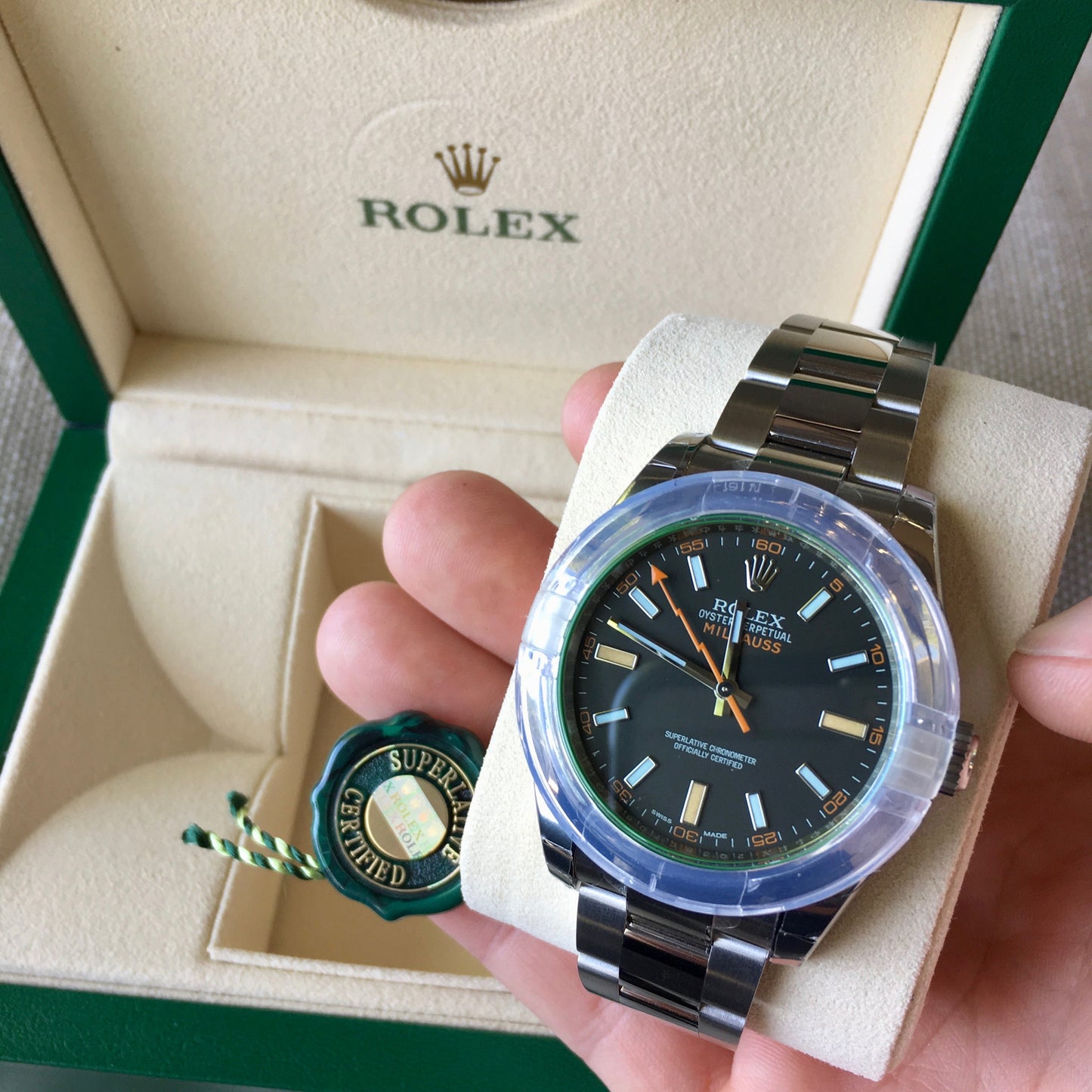 Rolex Milgauss Green 116400GV Stainless Steel Wristwatch Box Papers Circa 2017 - Hashtag Watch Company