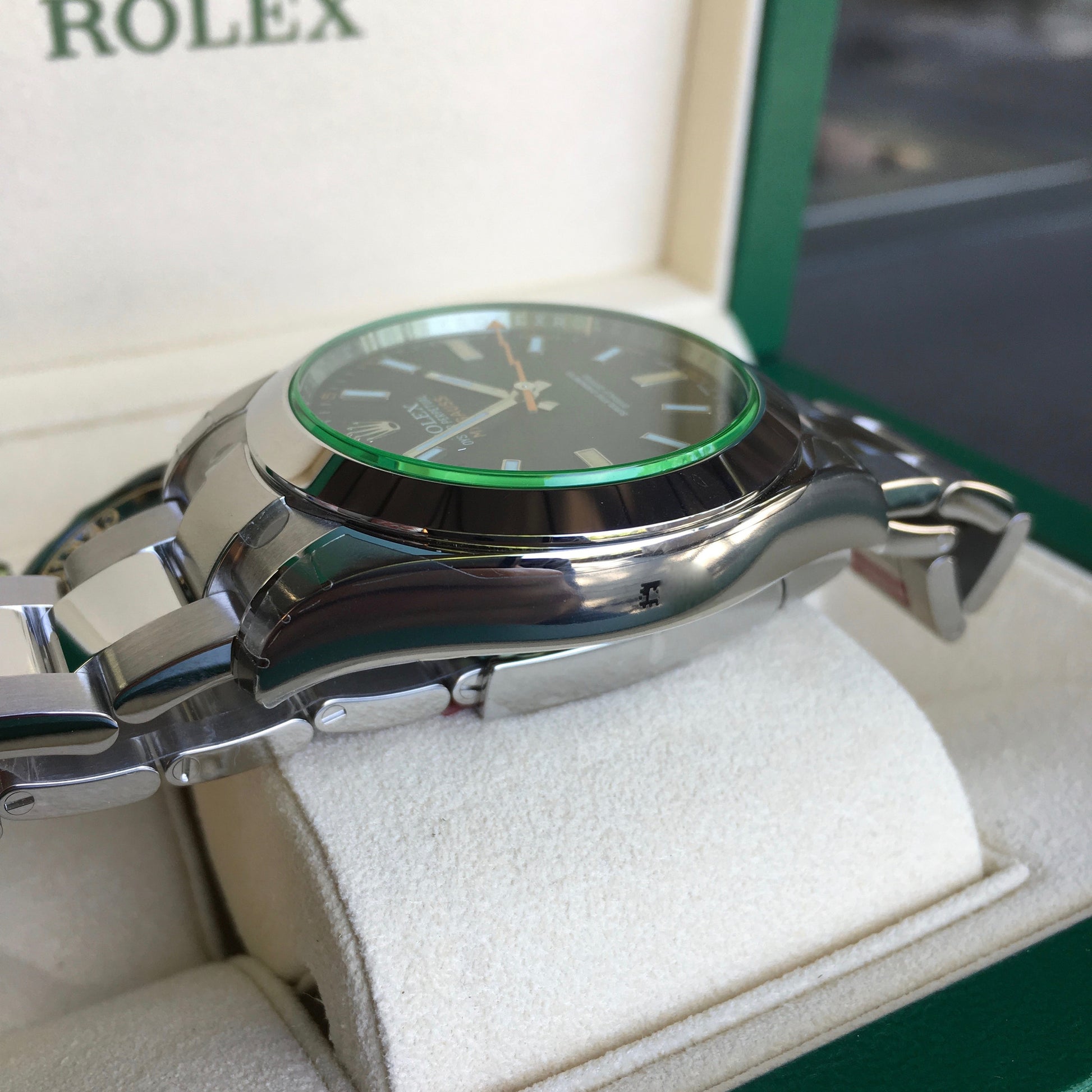 Rolex Milgauss Green 116400GV Stainless Steel Wristwatch Box Papers Circa 2017 - Hashtag Watch Company