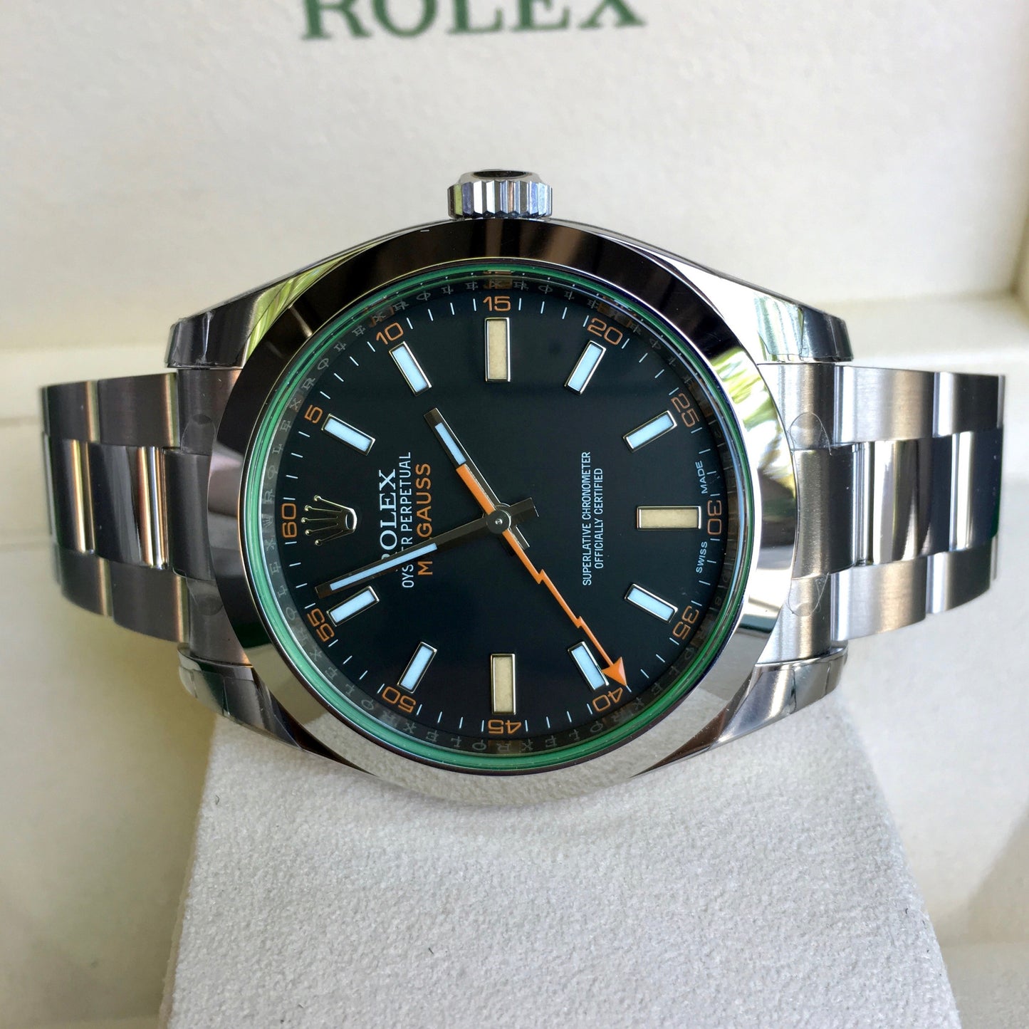 Rolex Milgauss Green 116400GV Stainless Steel Wristwatch Box Papers Circa 2017 - Hashtag Watch Company