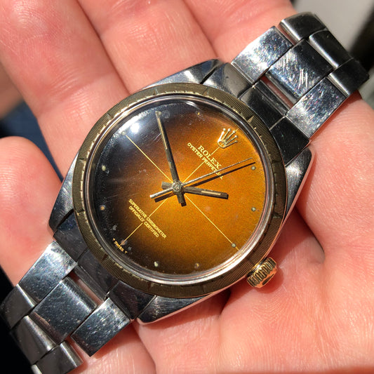 1967 Rolex Zephyr 1008 Tropical Gilt Cross Hair Dial Steel Gold Automatic Wristwatch - Hashtag Watch Company