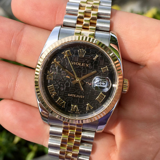 Rolex Datejust 116233 Black 50th Anniversary Jubilee Cal. 3135 Two Tone Steel 18K Wristwatch Circa 2005 - Hashtag Watch Company