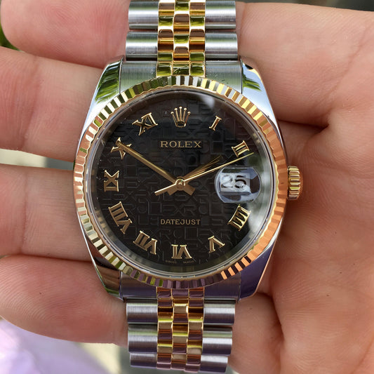 Rolex Datejust 116233 Black 50th Anniversary Jubilee Cal. 3135 Two Tone Steel 18K Wristwatch Circa 2005 - Hashtag Watch Company