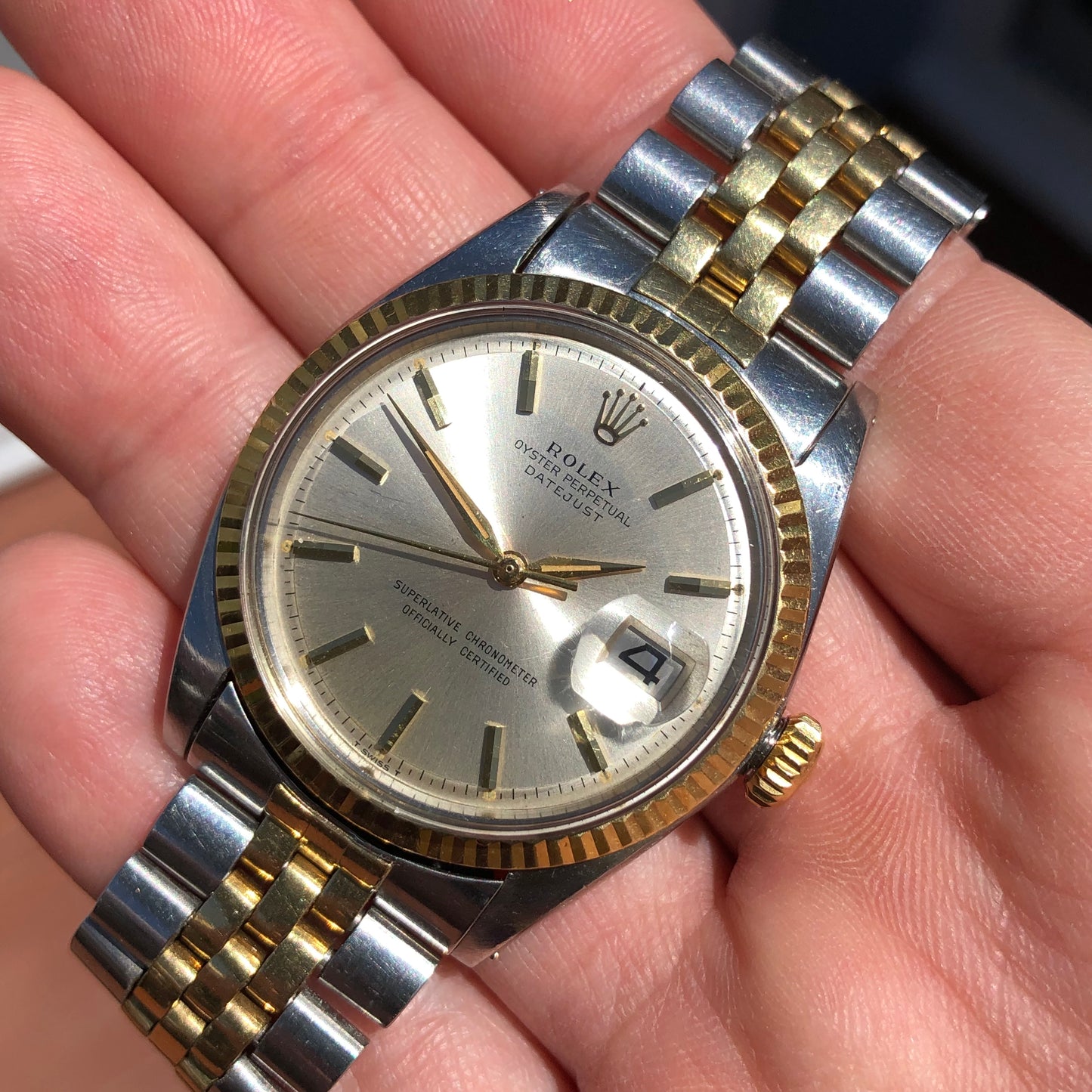 1964 Rolex Datejust 1601 Silver Two Tone Big Logo Jubilee Sword Hands Automatic Wristwatch - Hashtag Watch Company