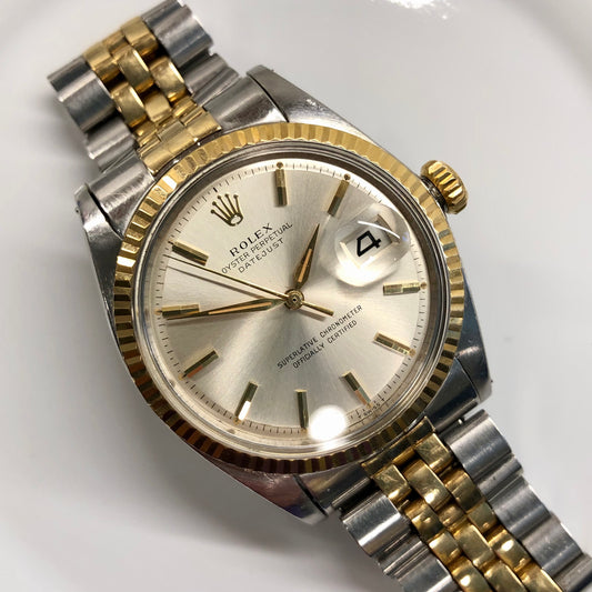 1964 Rolex Datejust 1601 Silver Two Tone Big Logo Jubilee Sword Hands Automatic Wristwatch - Hashtag Watch Company
