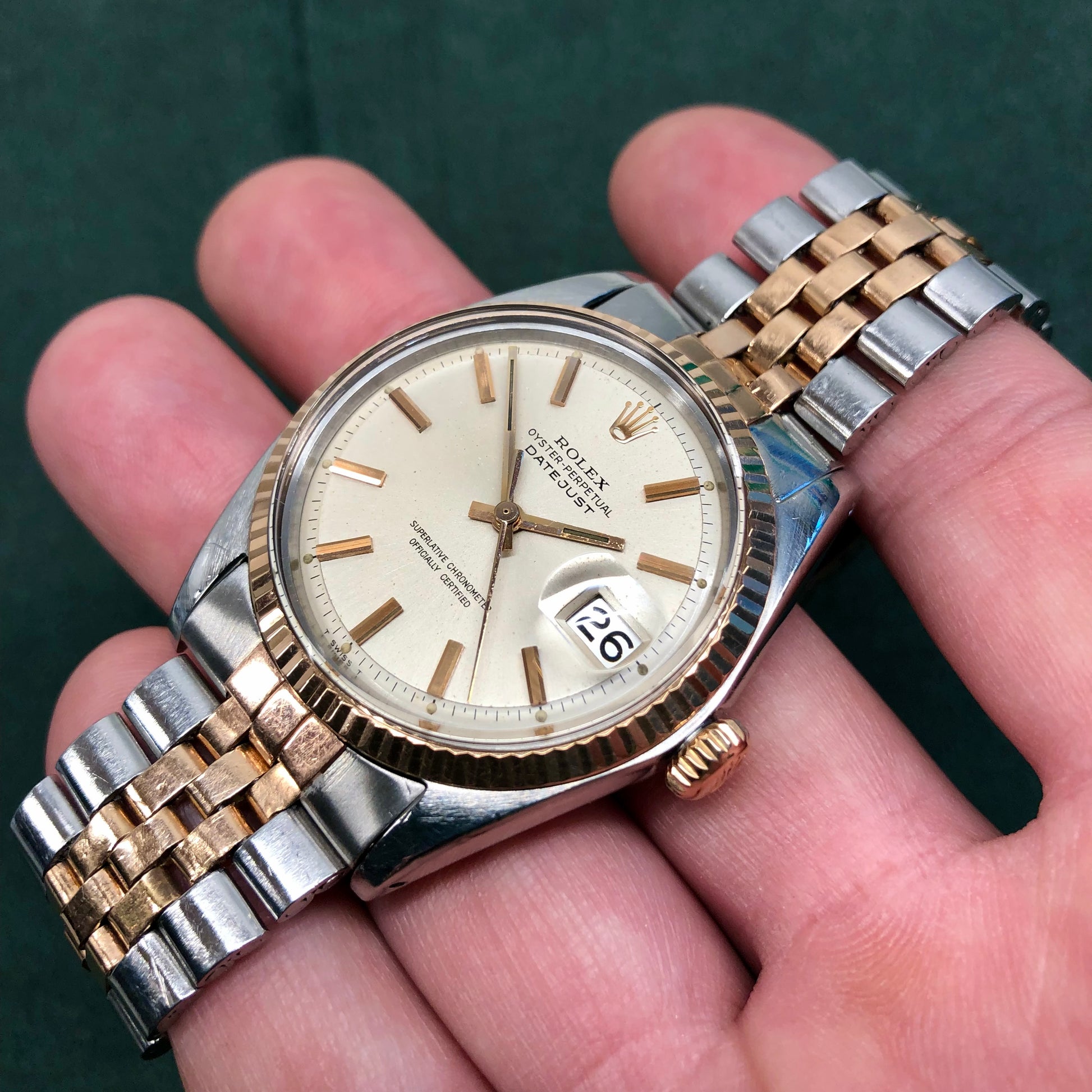 1968 Rolex Datejust 1601 Two Tone Rose Gold Steel Fluted Bezel Jubilee Wristwatch - Hashtag Watch Company