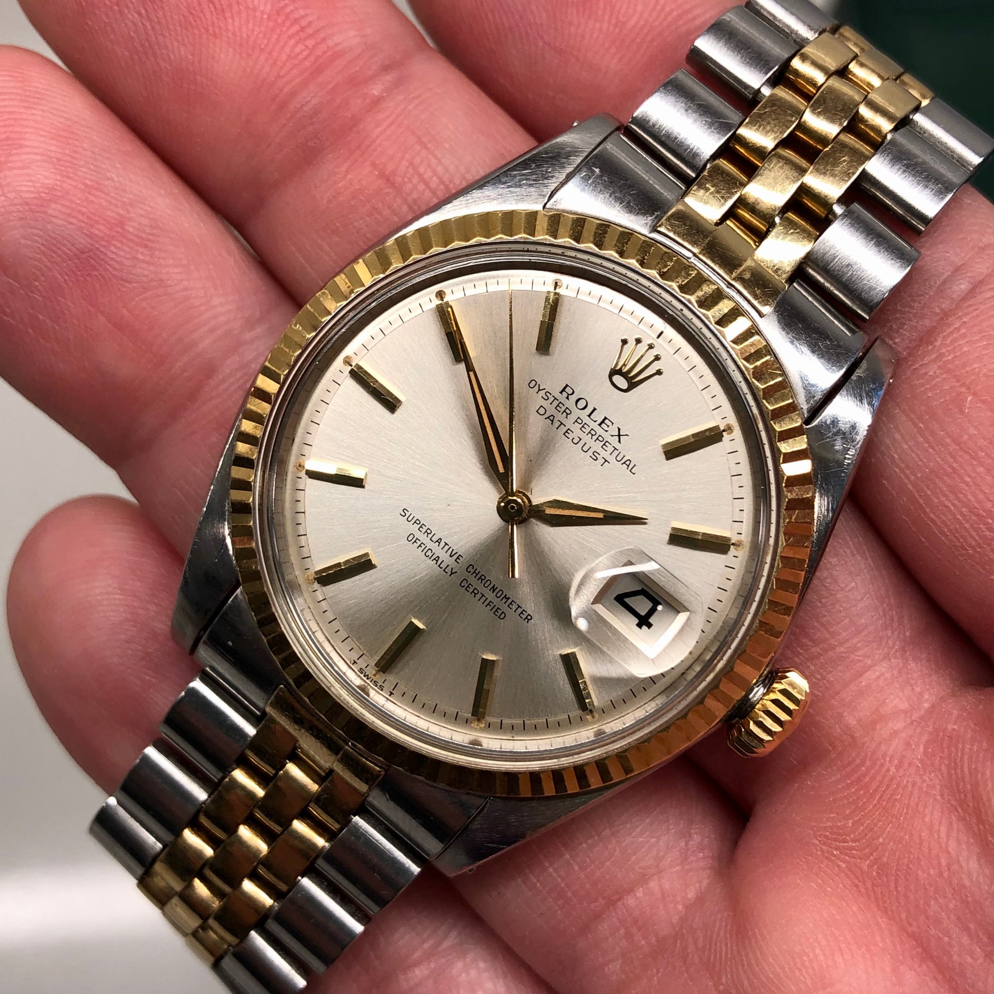 1964 Rolex Datejust 1601 Silver Two Tone Big Logo Jubilee Sword Hands Automatic Wristwatch - Hashtag Watch Company