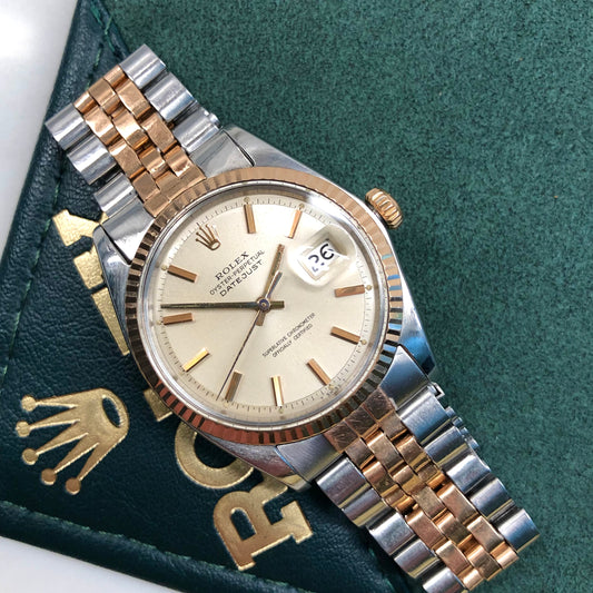 1968 Rolex Datejust 1601 Two Tone Rose Gold Steel Fluted Bezel Jubilee Wristwatch - Hashtag Watch Company