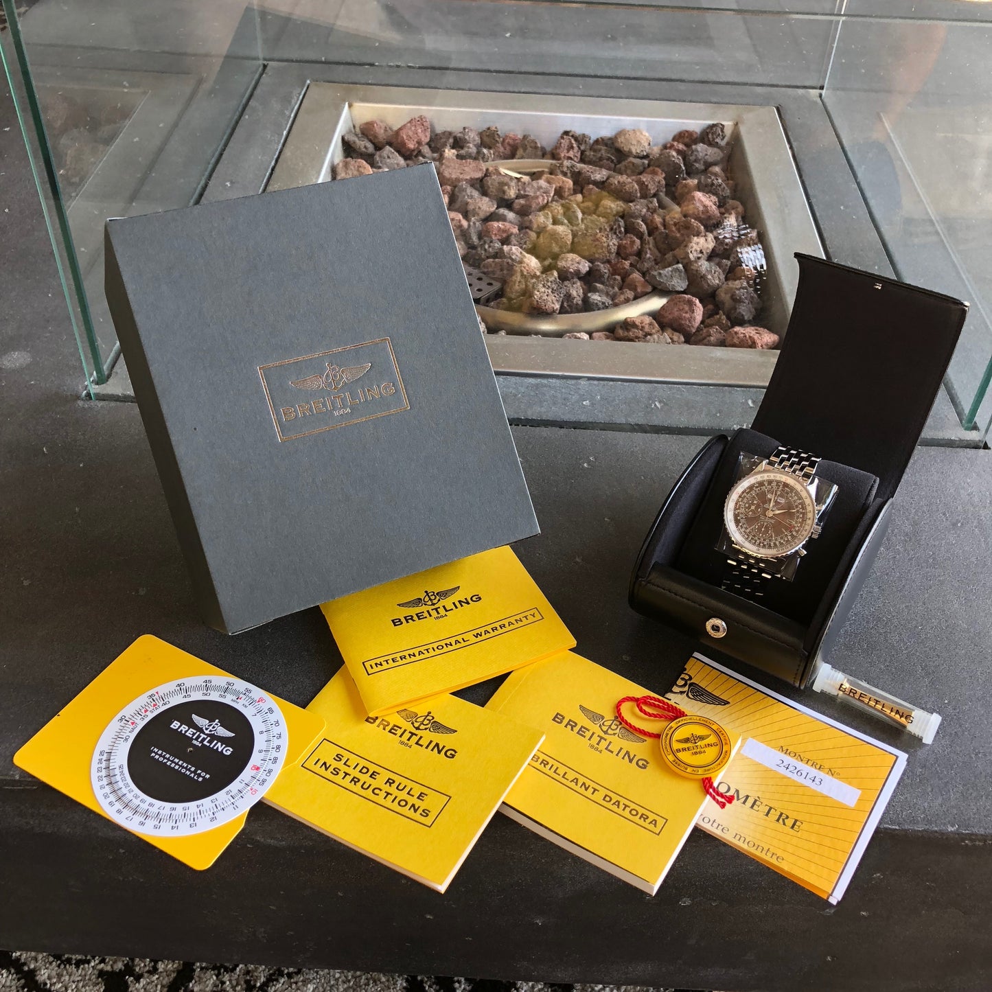 Breitling Montbrilliant Datora A2133012 Chronograph Stainless Steel Brown Wristwatch Box & Papers - Hashtag Watch Company