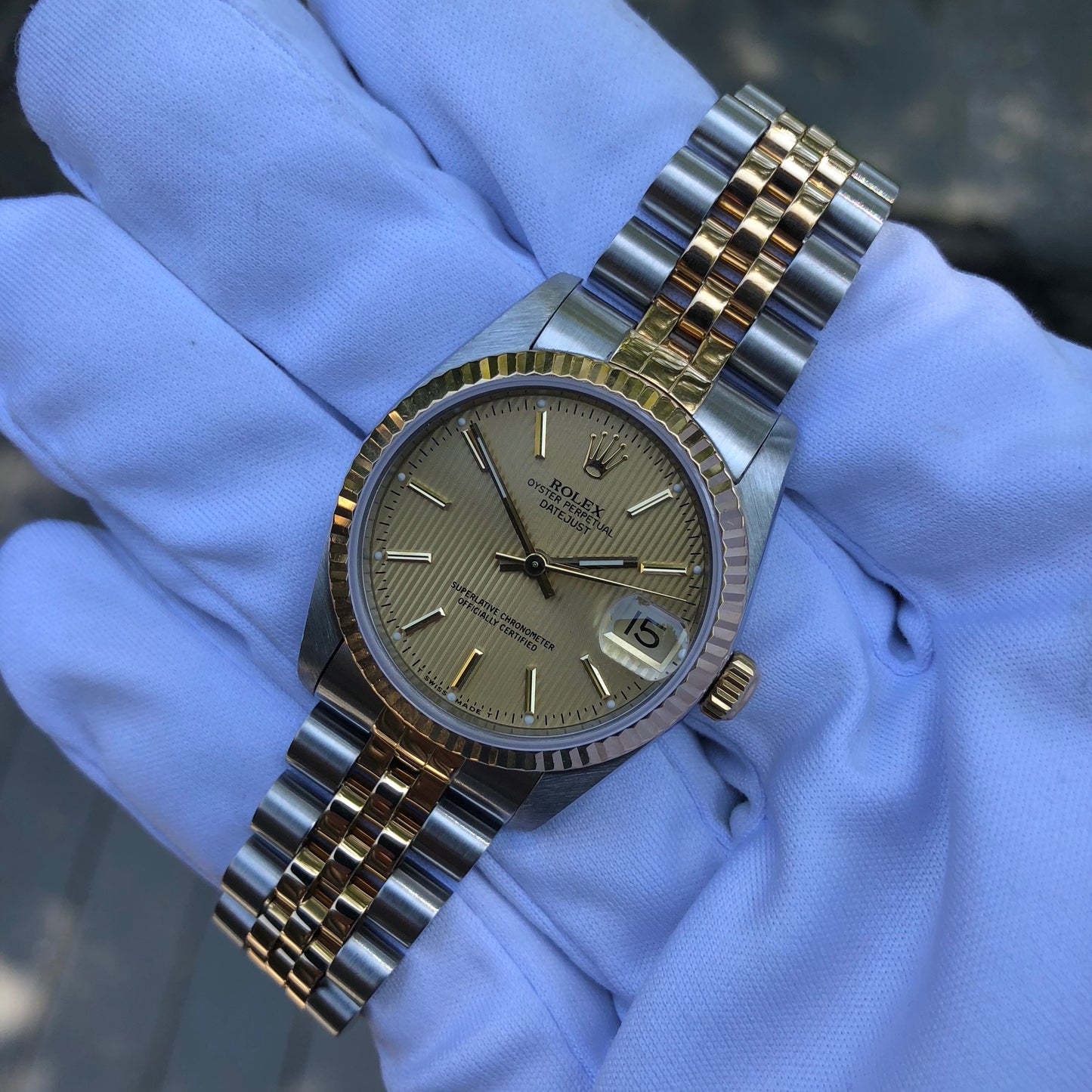 Rolex Datejust 68273 Mid Size Ladies Two Tone Tapestry Champagne Automatic Wristwatch Circa 1995 - Hashtag Watch Company