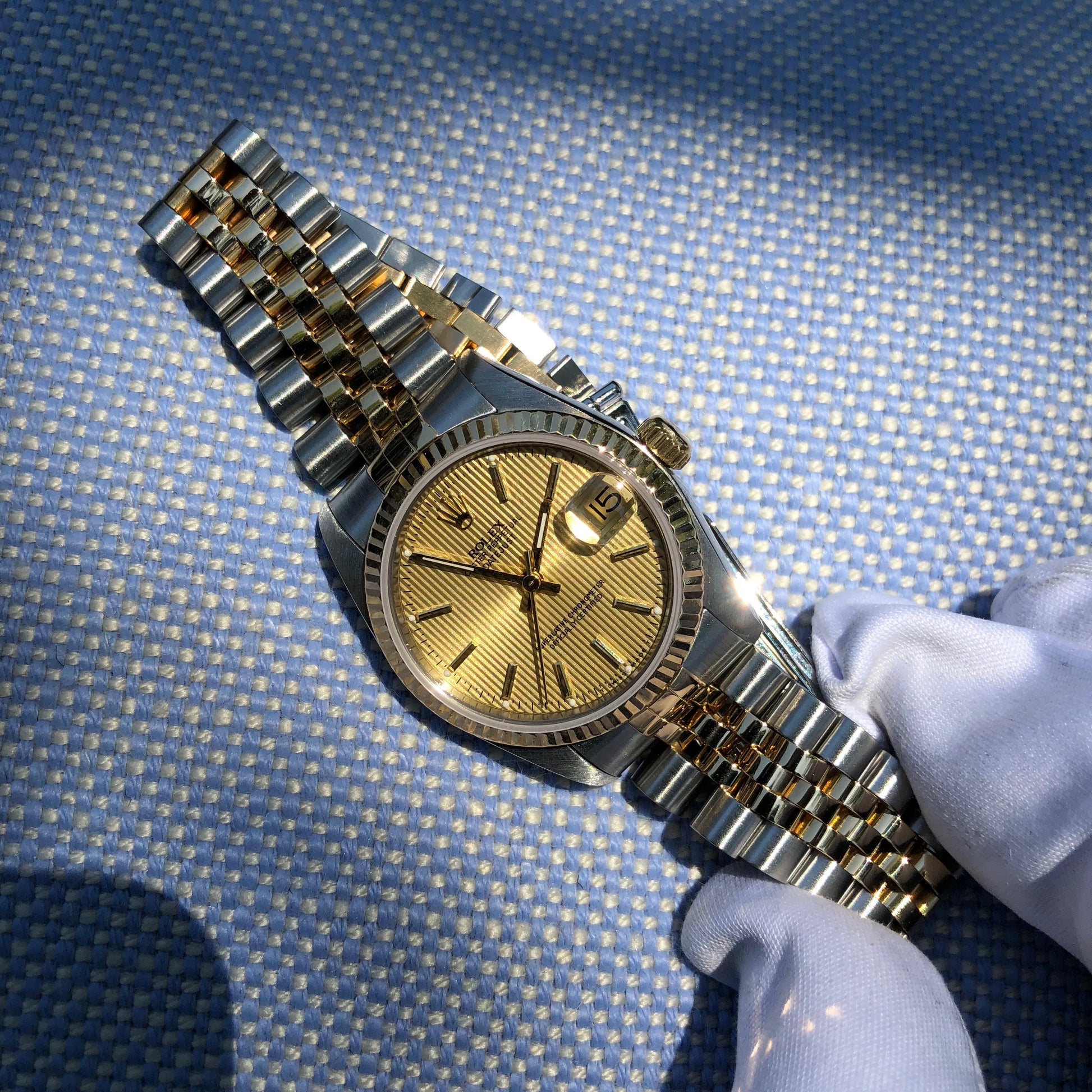 Rolex Datejust 68273 Mid Size Ladies Two Tone Tapestry Champagne Automatic Wristwatch Circa 1995 - Hashtag Watch Company