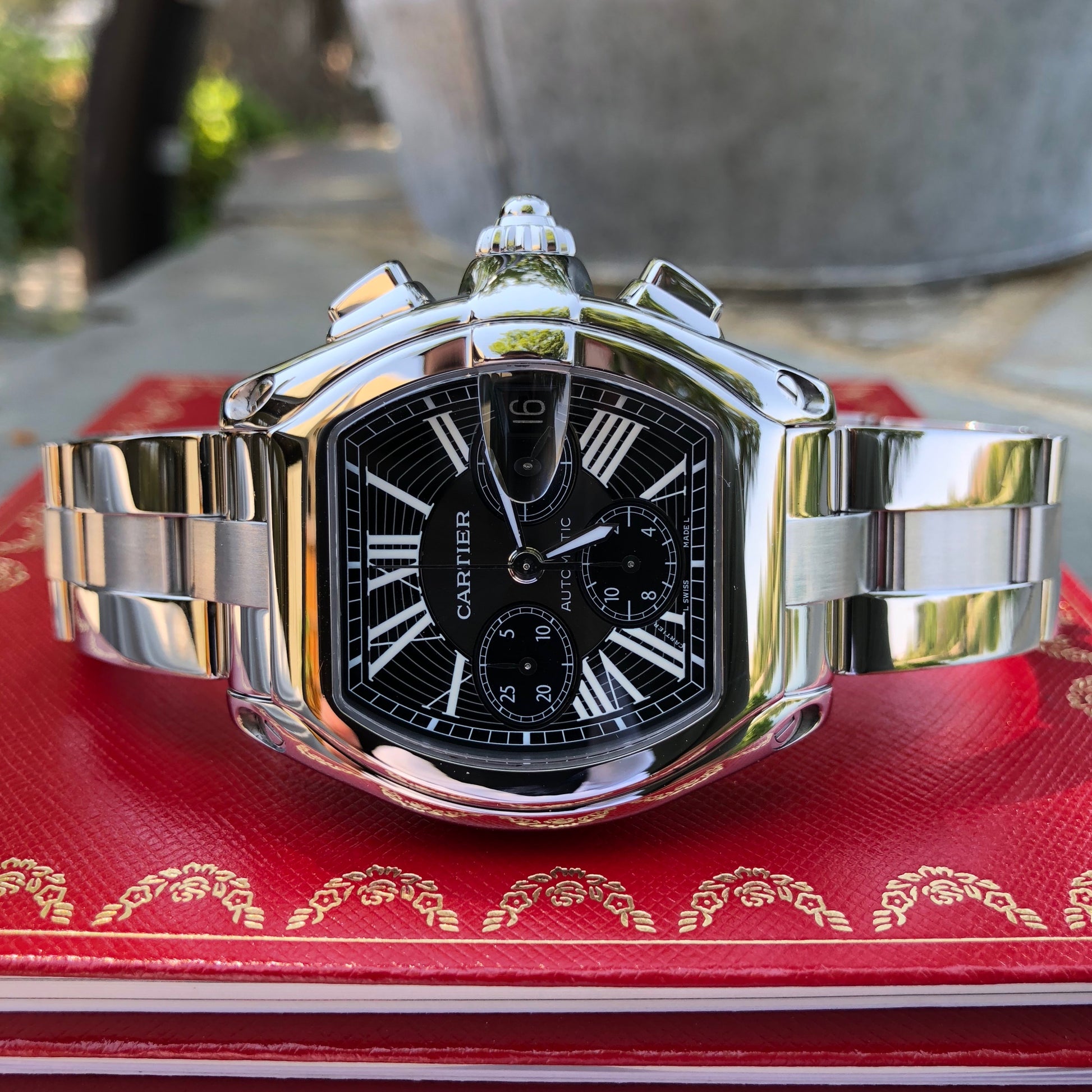 Cartier Roadster XL 2618 Chronograph Black Steel Automatic Wristwatch Box Papers - Hashtag Watch Company