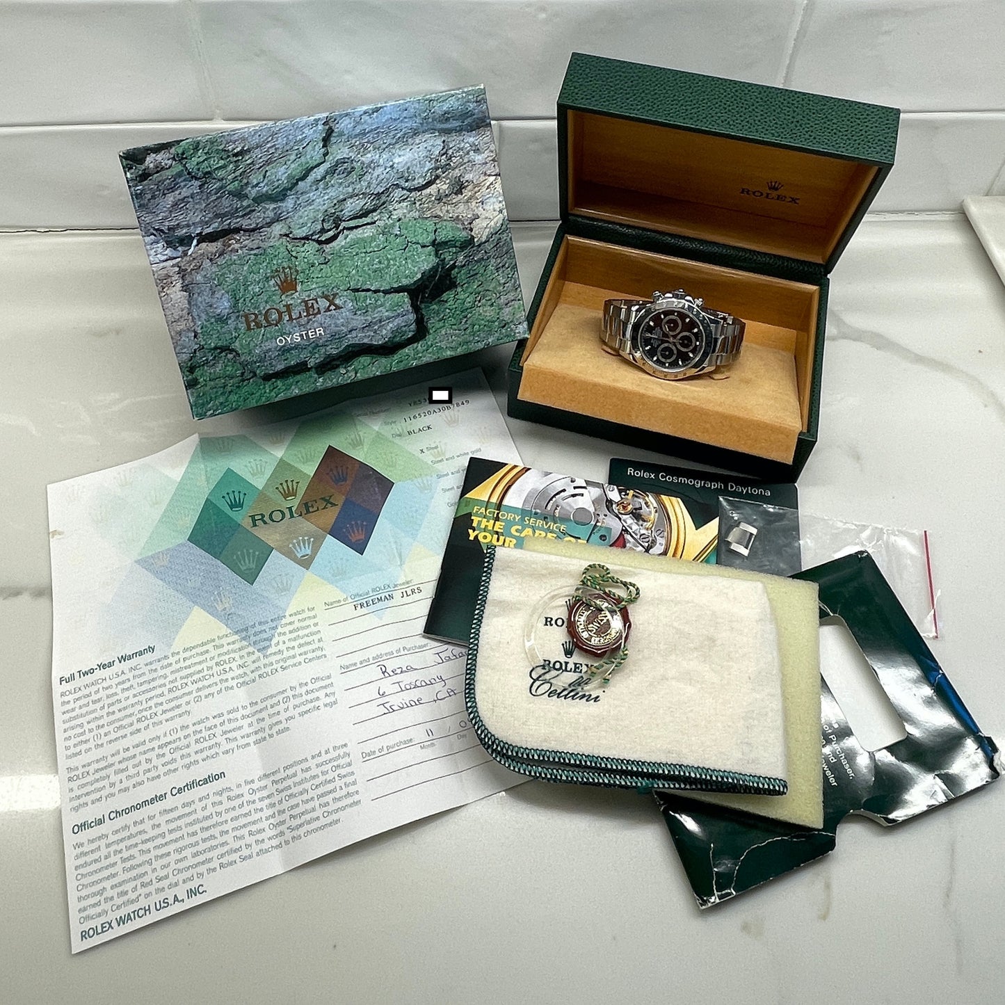 2002 Rolex Daytona Cosmograph 116520 Black Steel Oyster Chronograph Box Papers - Hashtag Watch Company