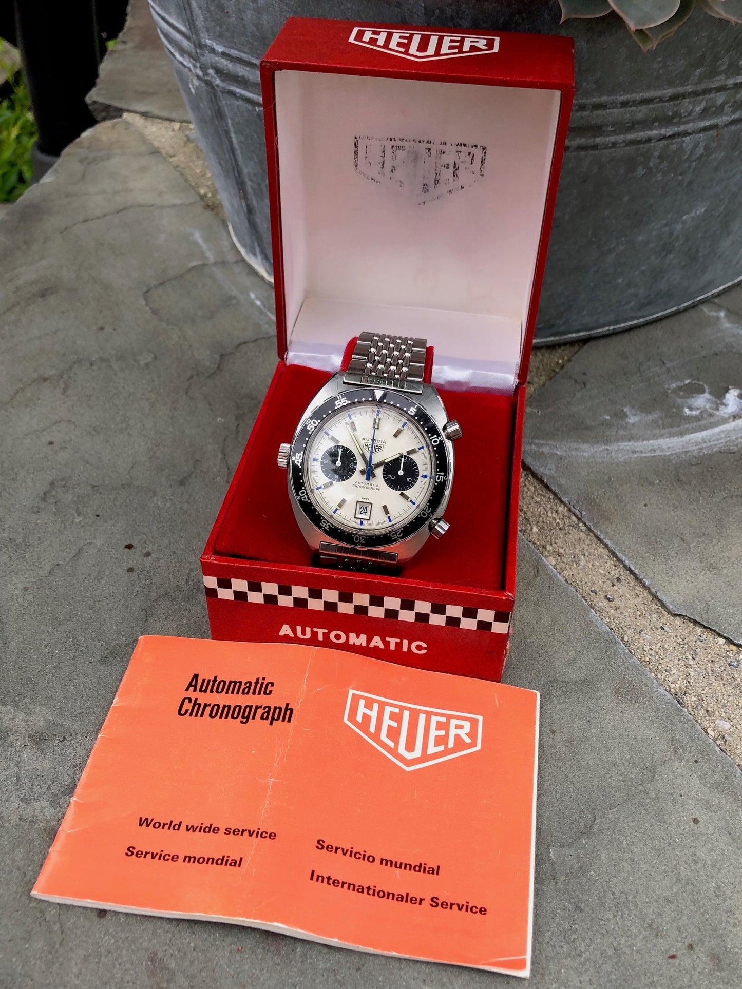 Vintage Heuer Autavia 1163 Jo Siffert Mk. 2 Steel Chronograph MH Bezel Cal. 11 Wristwatch Circa 1969 - Hashtag Watch Company