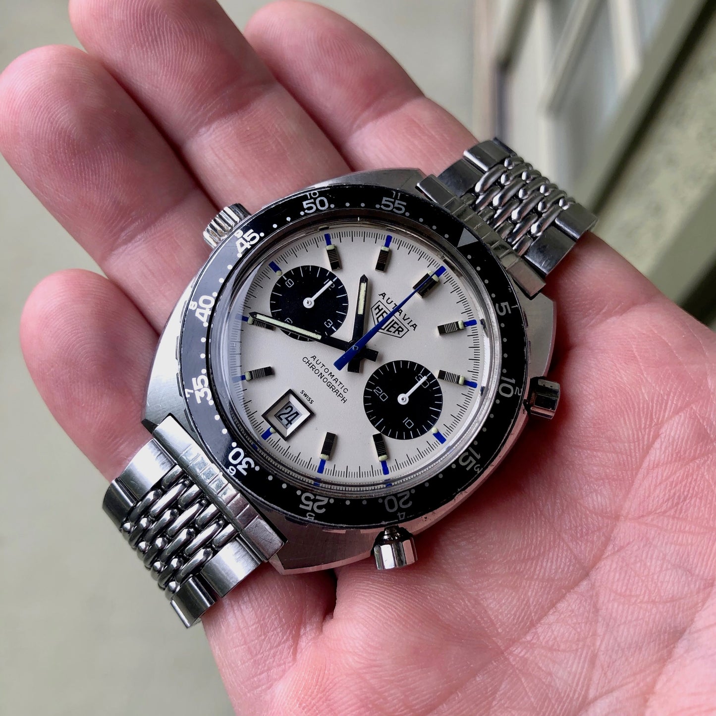 Vintage Heuer Autavia 1163 Jo Siffert Mk. 2 Steel Chronograph MH Bezel Cal. 11 Wristwatch Circa 1969 - Hashtag Watch Company