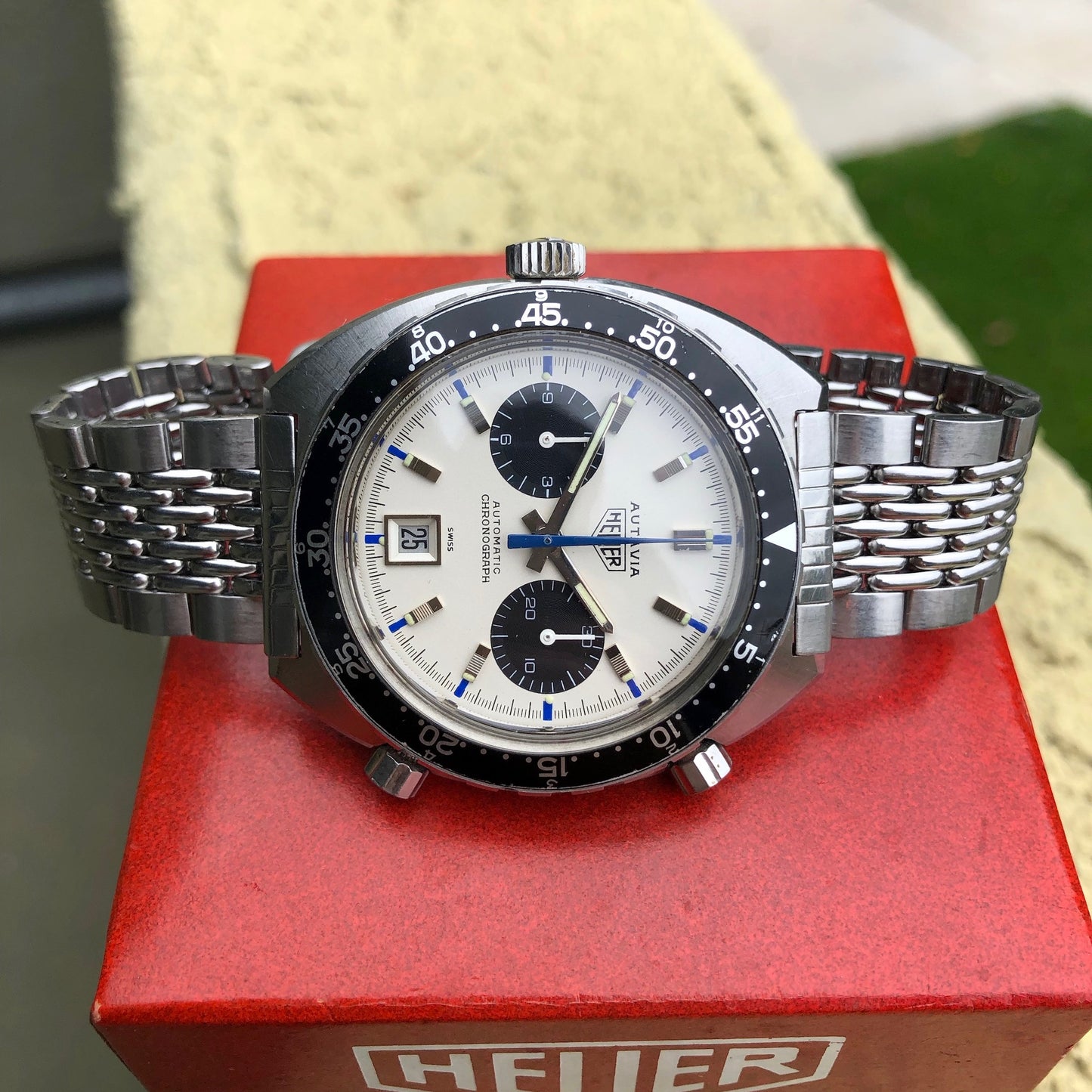 Vintage Heuer Autavia 1163 Jo Siffert Mk. 2 Steel Chronograph MH Bezel Cal. 11 Wristwatch Circa 1969 - Hashtag Watch Company