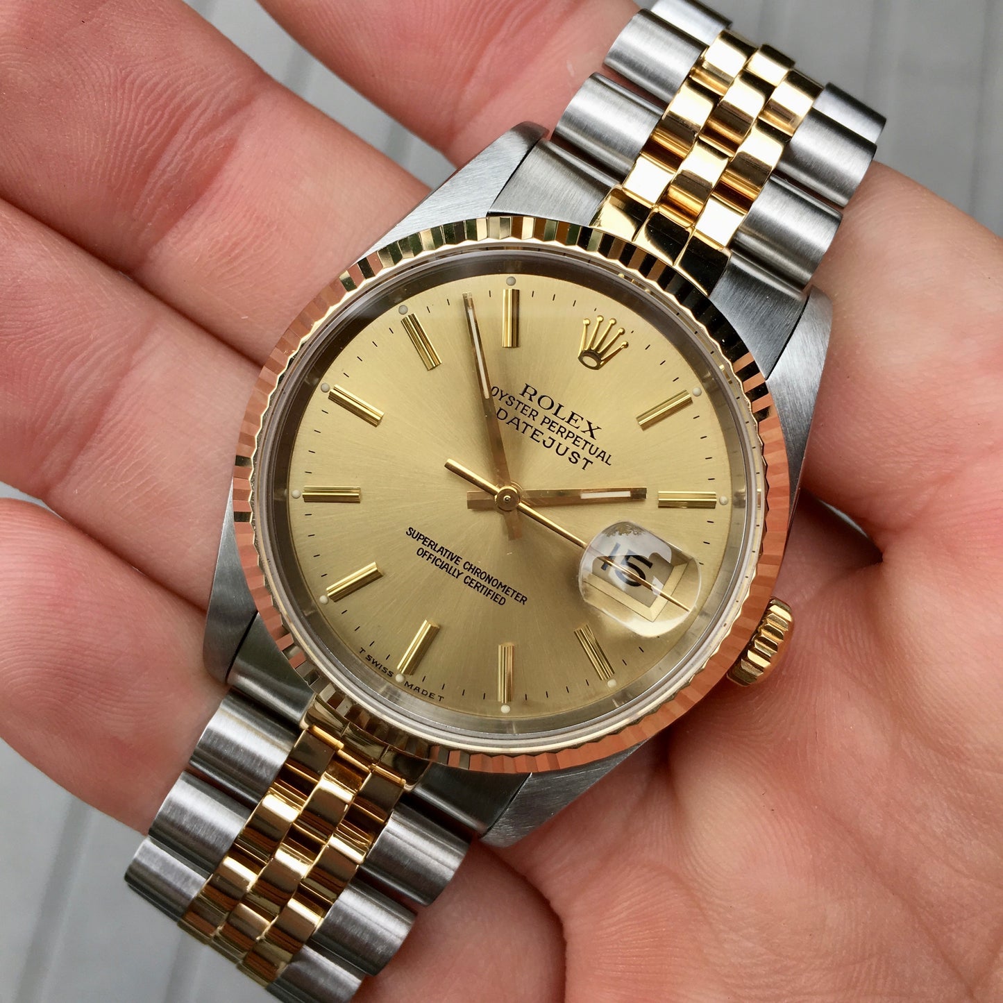 Rolex Datejust 16233 Two Tone Champagne Stick Automatic Wristwatch Circa 1991 - Hashtag Watch Company