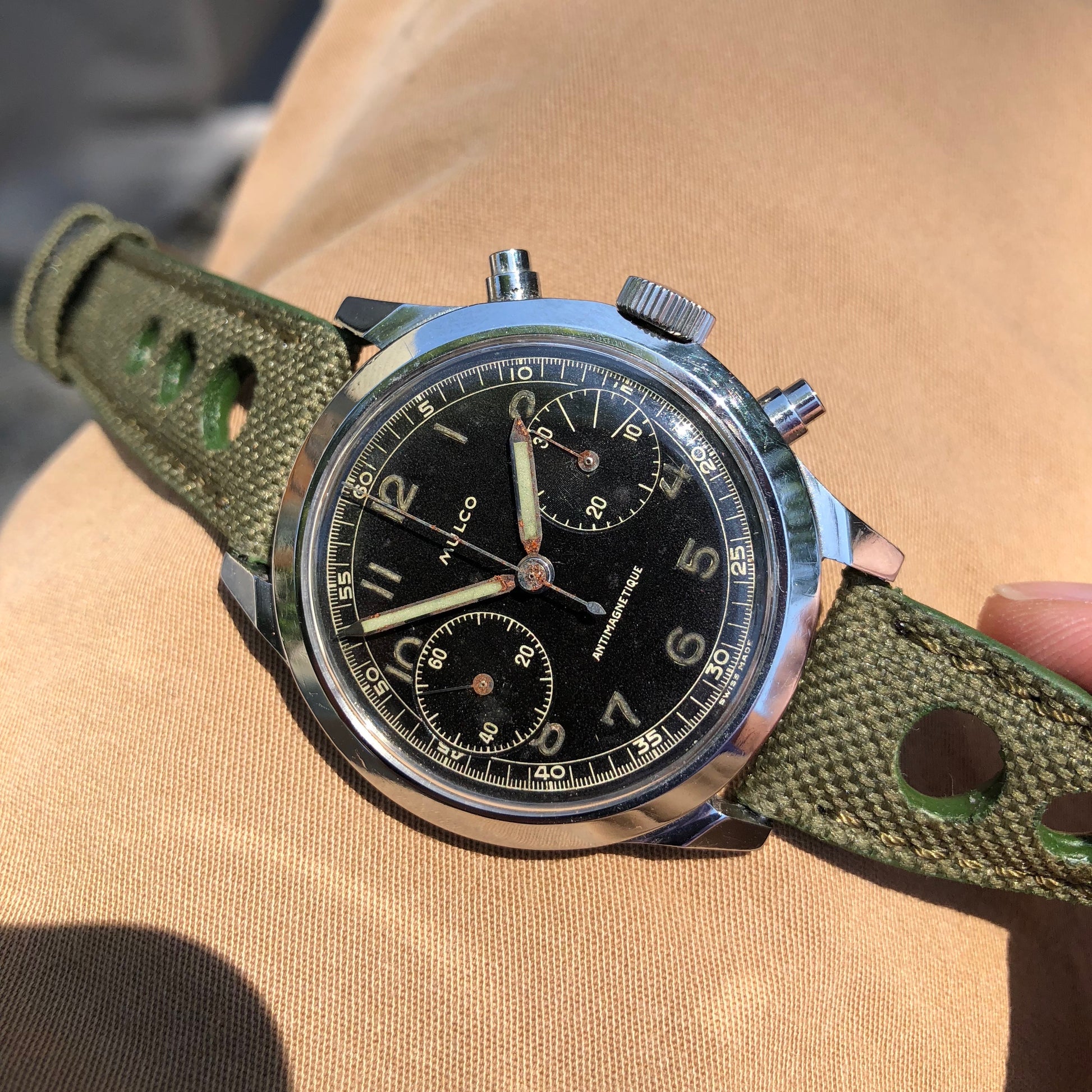 Vintage Mulco Spillman Chronograph Steel Gilt Valjoux 22 Wristwatch - Hashtag Watch Company