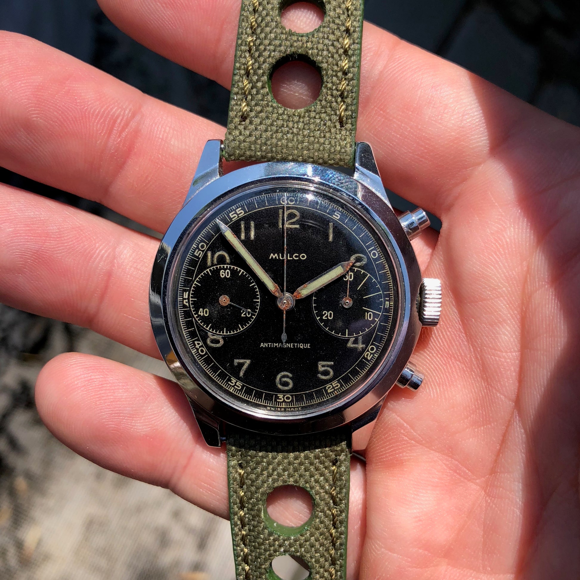 Vintage Mulco Spillman Chronograph Steel Gilt Valjoux 22 Wristwatch - Hashtag Watch Company