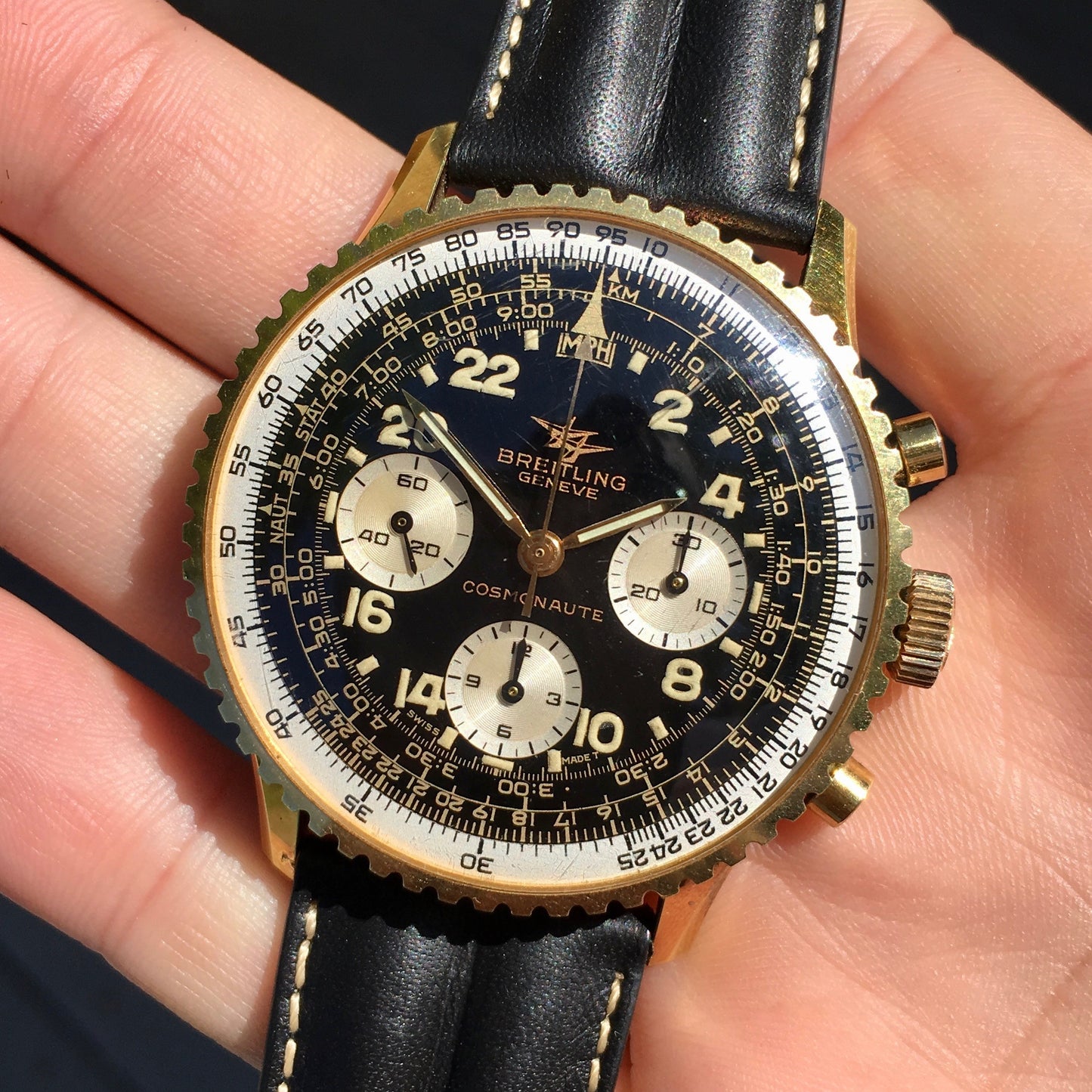 Vintage Breitling Navitimer 809 Cosmonaute Chronogrpaph Gold Filled LNOS Wristwatch - Hashtag Watch Company