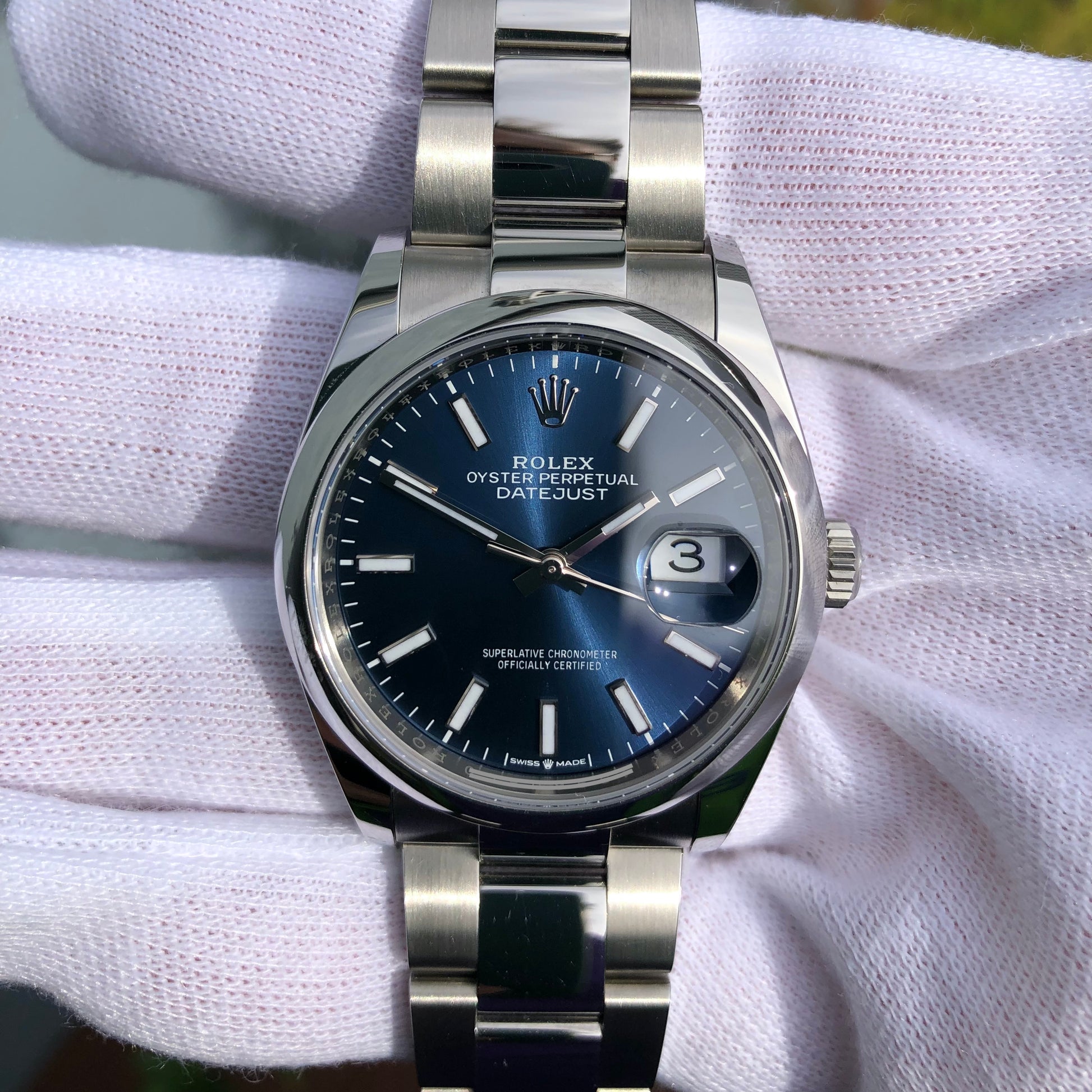 2021 Rolex Datejust 126200 Blue Stick Smooth 36mm Steel Oyster Watch Box Papers - Hashtag Watch Company