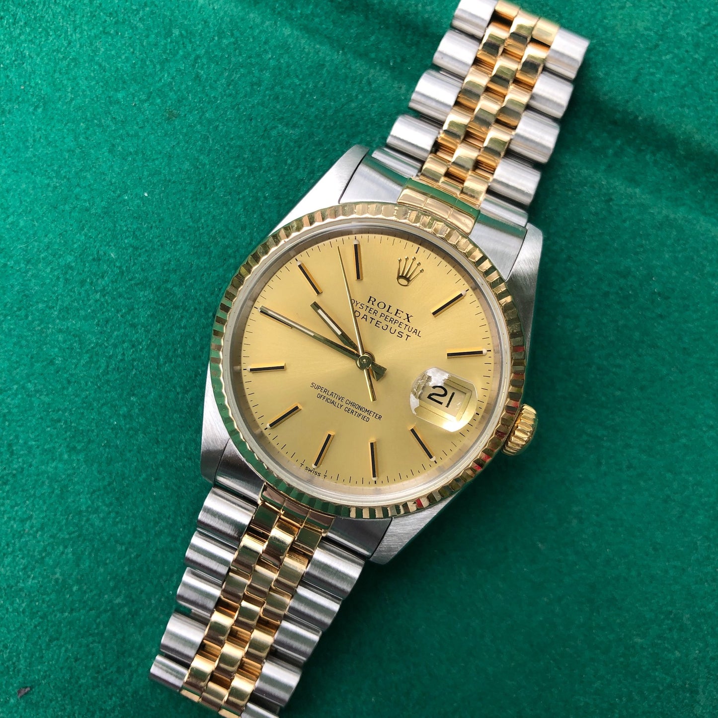 Rolex Datejust 16233 Two Tone Champagne Stick Automatic Wristwatch Box Papers Circa 1990 - Hashtag Watch Company