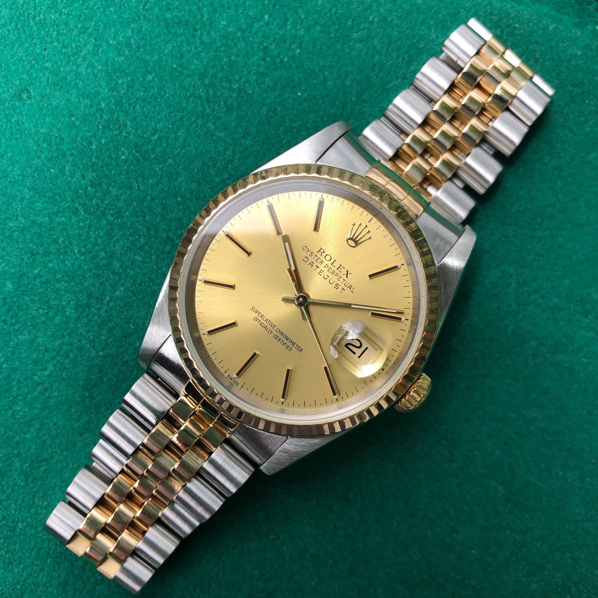 Rolex Datejust 16233 Two Tone Champagne Stick Automatic Wristwatch Box Papers Circa 1990 - Hashtag Watch Company