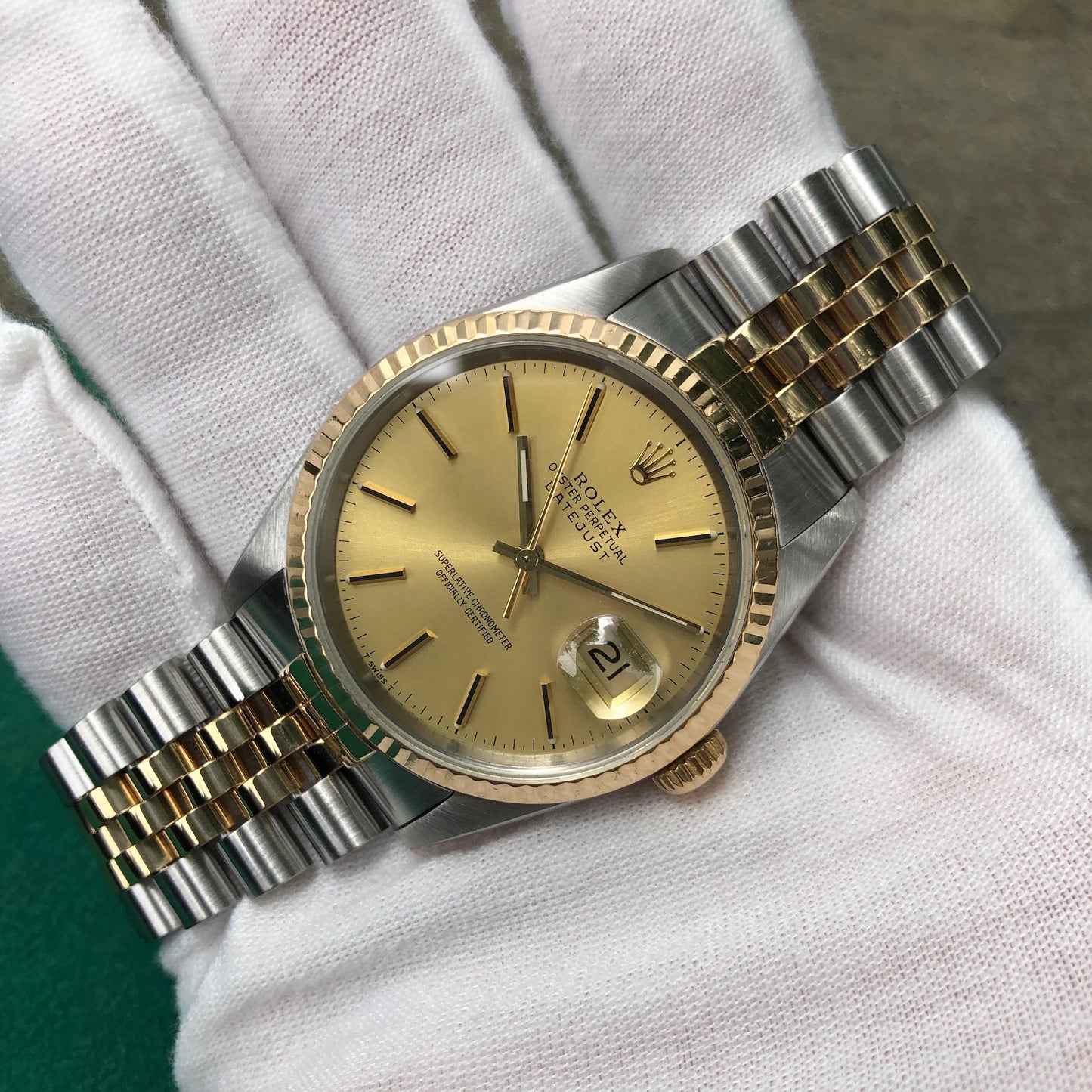 Rolex Datejust 16233 Two Tone Champagne Stick Automatic Wristwatch Box Papers Circa 1990 - Hashtag Watch Company