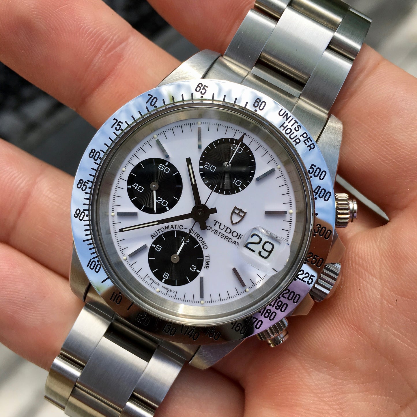 Tudor Big Block 79180 Steel Chronograph Panda Watch Like New Old Stock w/ Box & Papers Circa 1993 - Hashtag Watch Company