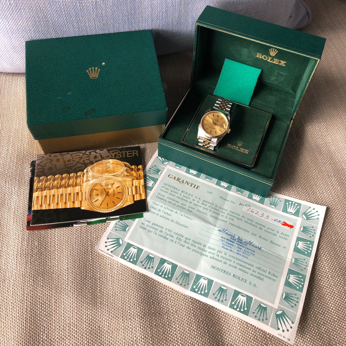 Rolex Datejust 16233 Two Tone Champagne Stick Automatic Wristwatch Box Papers Circa 1990 - Hashtag Watch Company