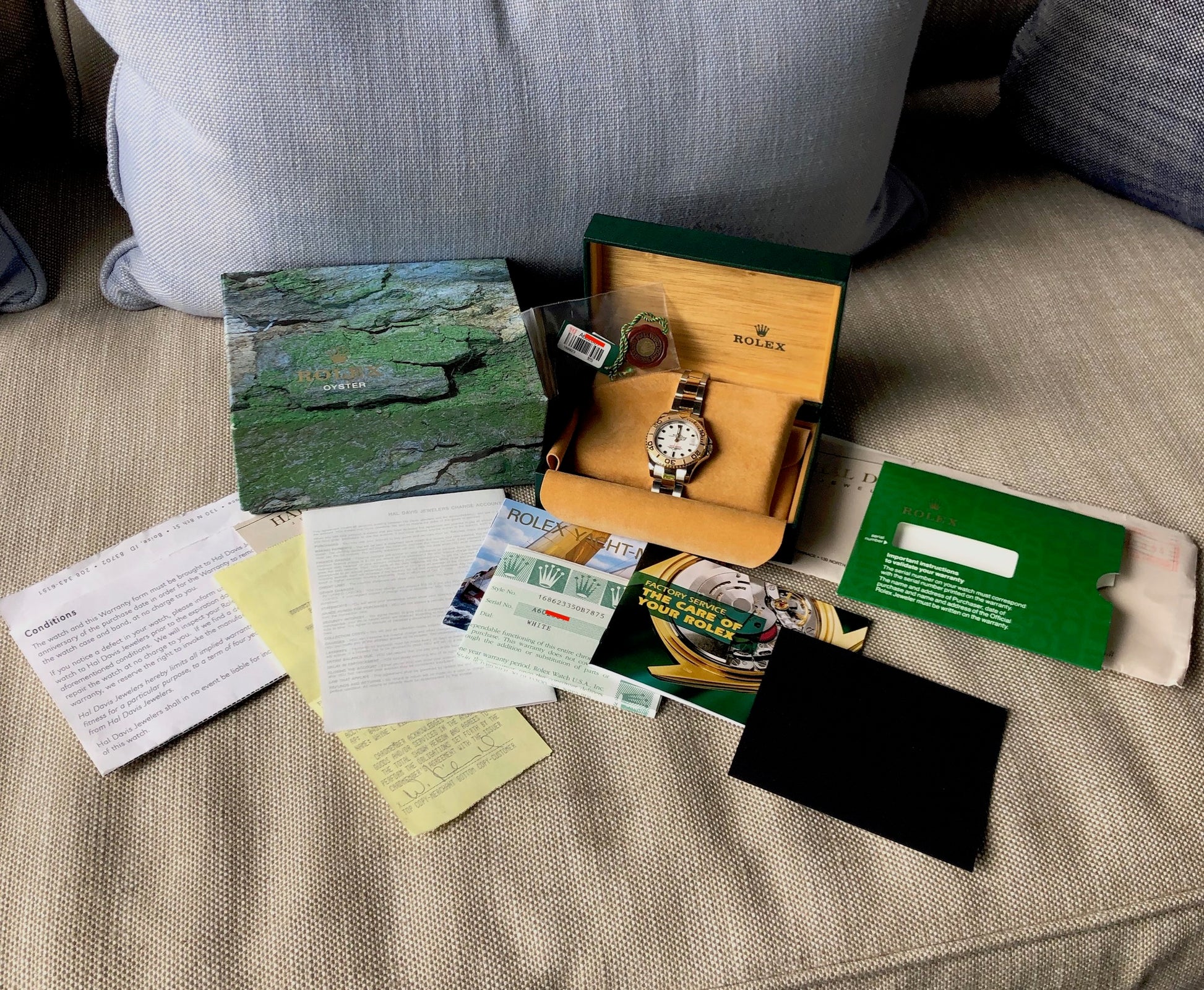 Rolex Yachtmaster 168623 Two Tone Steel Gold 35mm White Oyster Wristwatch Box Papers - Hashtag Watch Company