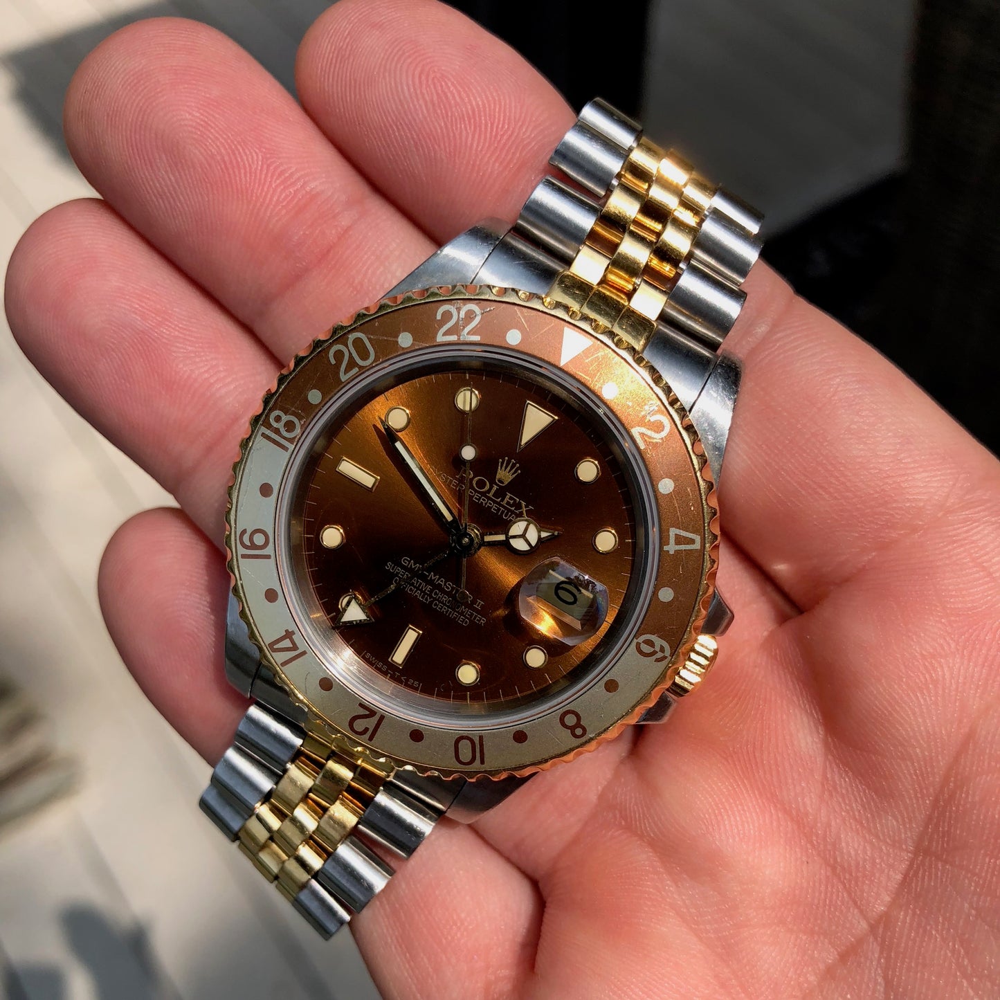 Rolex GMT MASTER II 16713 Two Tone Root Beer Automatic Box Papers Circa 1989 - Hashtag Watch Company