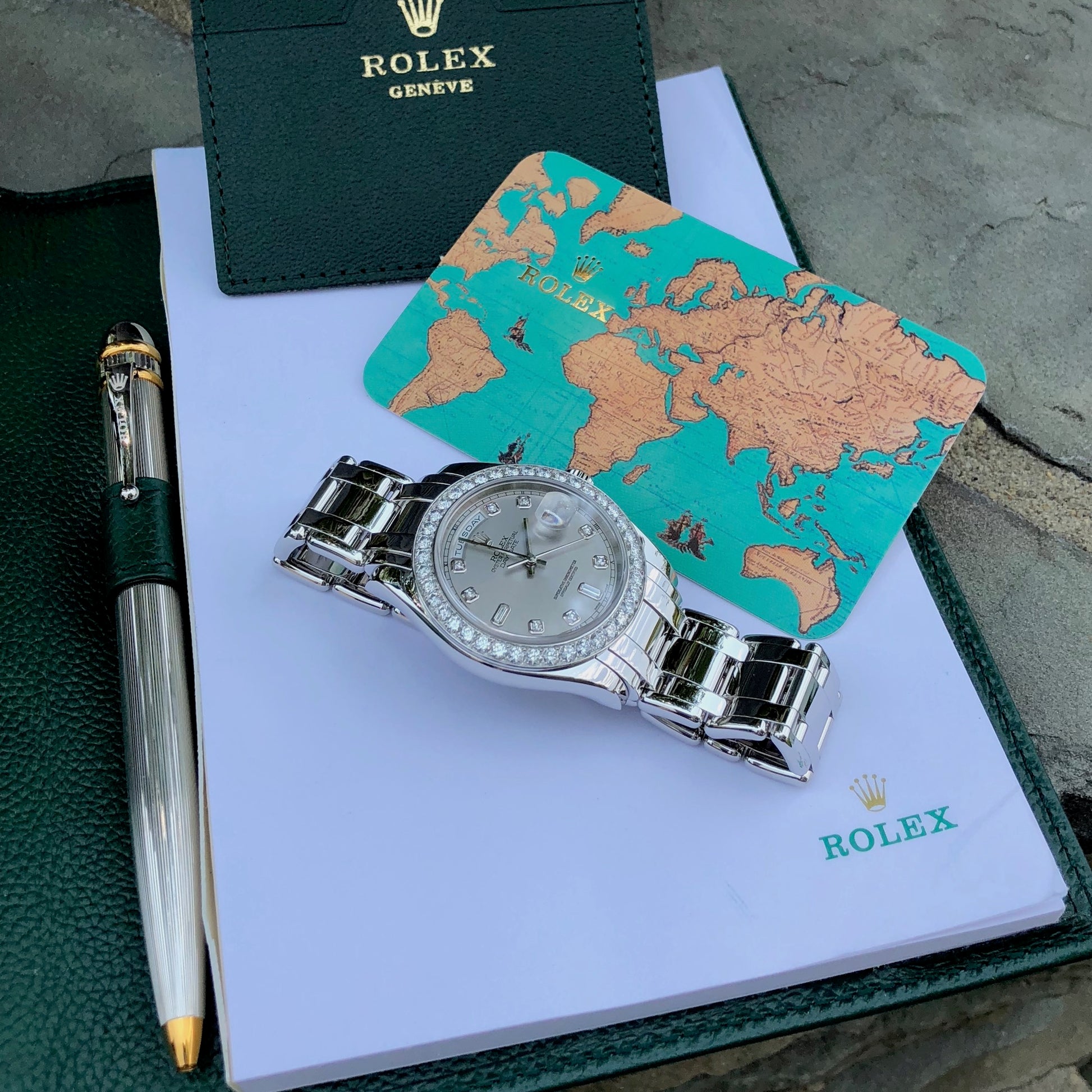 Rolex Pearlmaster 18946 Platinum 39mm Rhodium Serti Diamond Day Date Wristwatch Box & Papers - Hashtag Watch Company