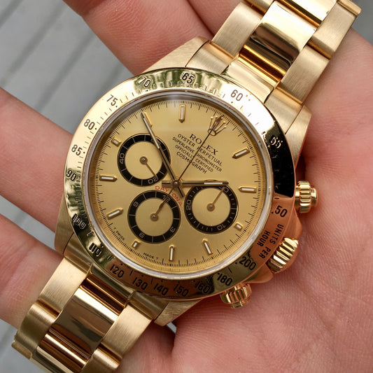 Vintage Rolex Daytona 16528 Zenith 18K Yellow Gold Chronograph Wristwatch "R" Serial Circa 1987 - Hashtag Watch Company