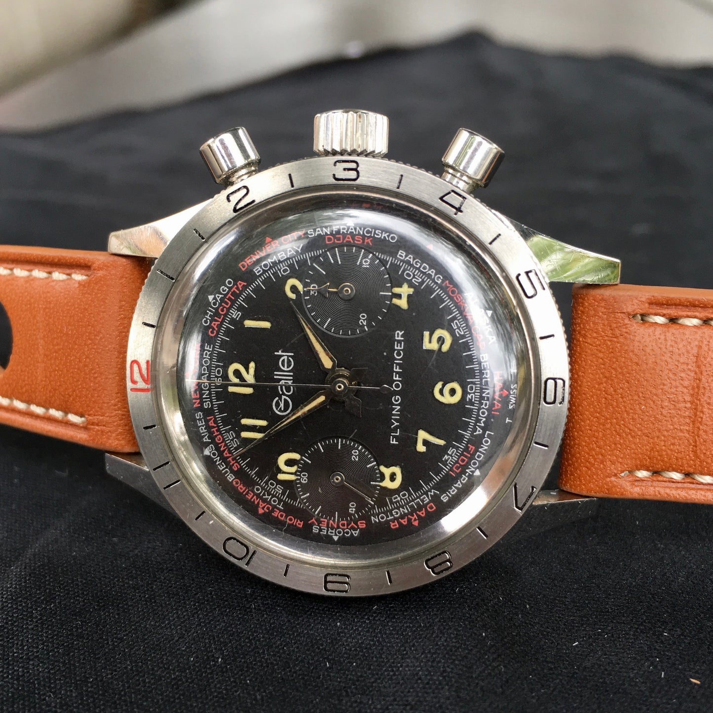 Vintage Gallet Flying Officer Chronograph Landeron Caliber 149 Steel Wristwatch Circa 1970's 3rd Gen. - Hashtag Watch Company