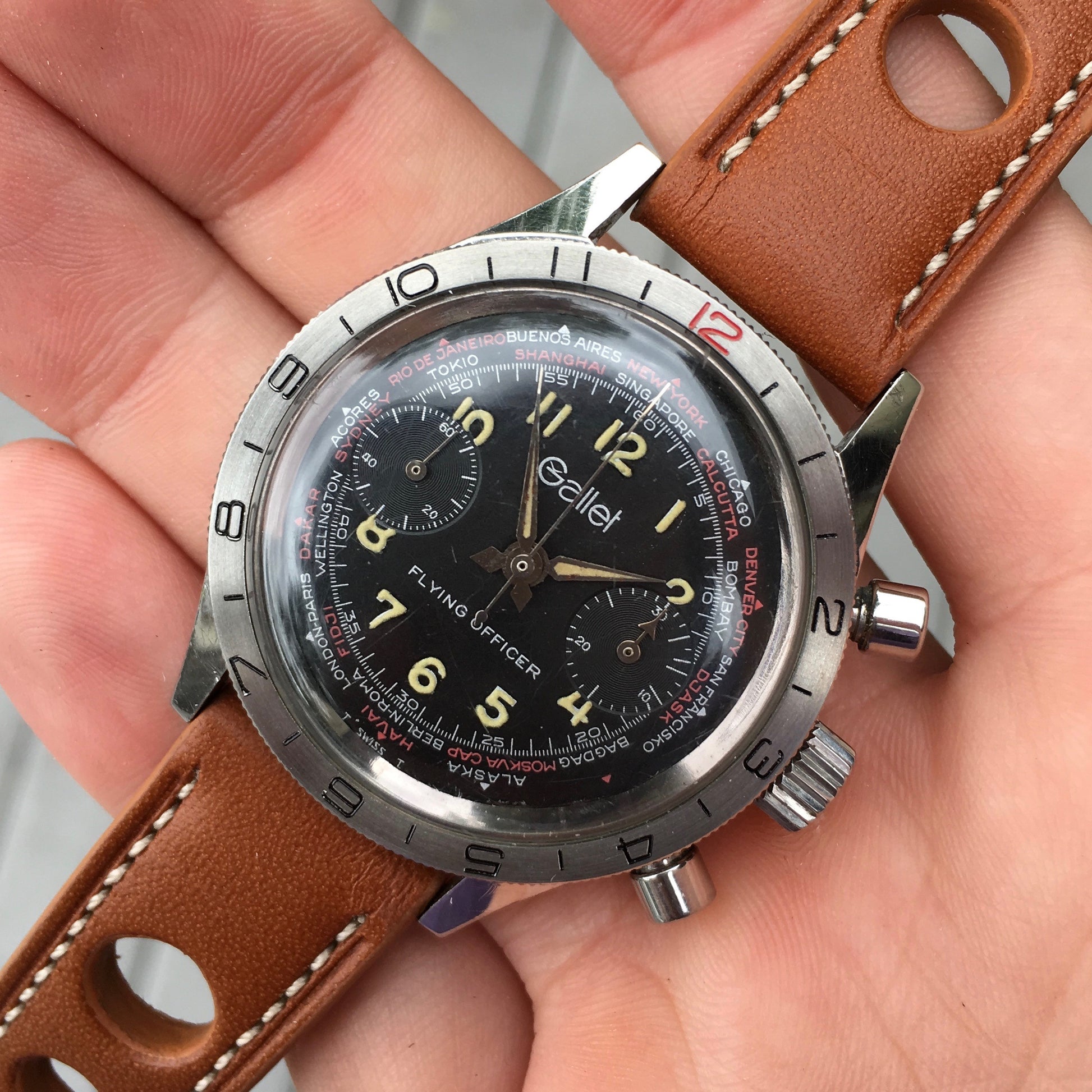 Vintage Gallet Flying Officer Chronograph Landeron Caliber 149 Steel Wristwatch Circa 1970's 3rd Gen. - Hashtag Watch Company