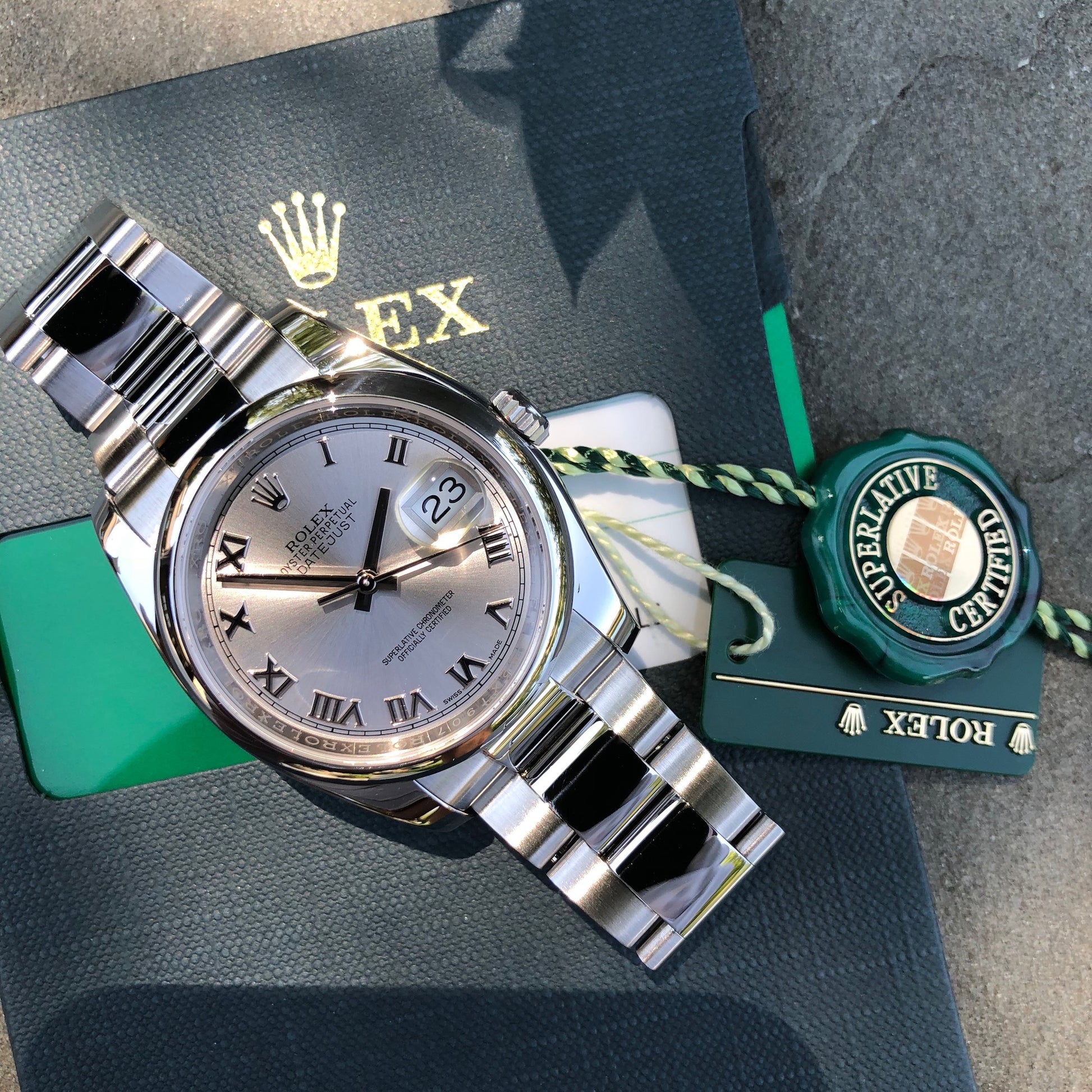 Rolex Datejust 116200 Oyster Perpetual Rhodium Roman Wristwatch Box & Papers - Hashtag Watch Company