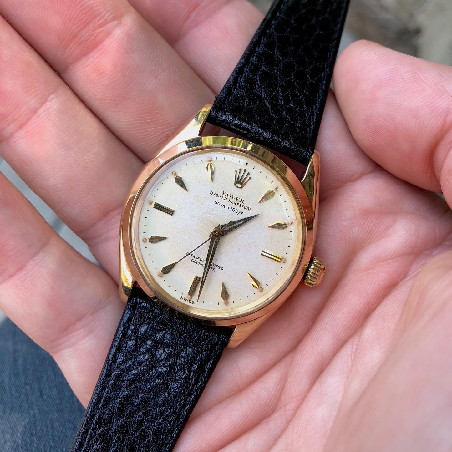 Vintage Rolex Oyster Perpetual 6564 50m = 165ft 18K Yellow Automatic Wristwatch Circa 1954 - Hashtag Watch Company