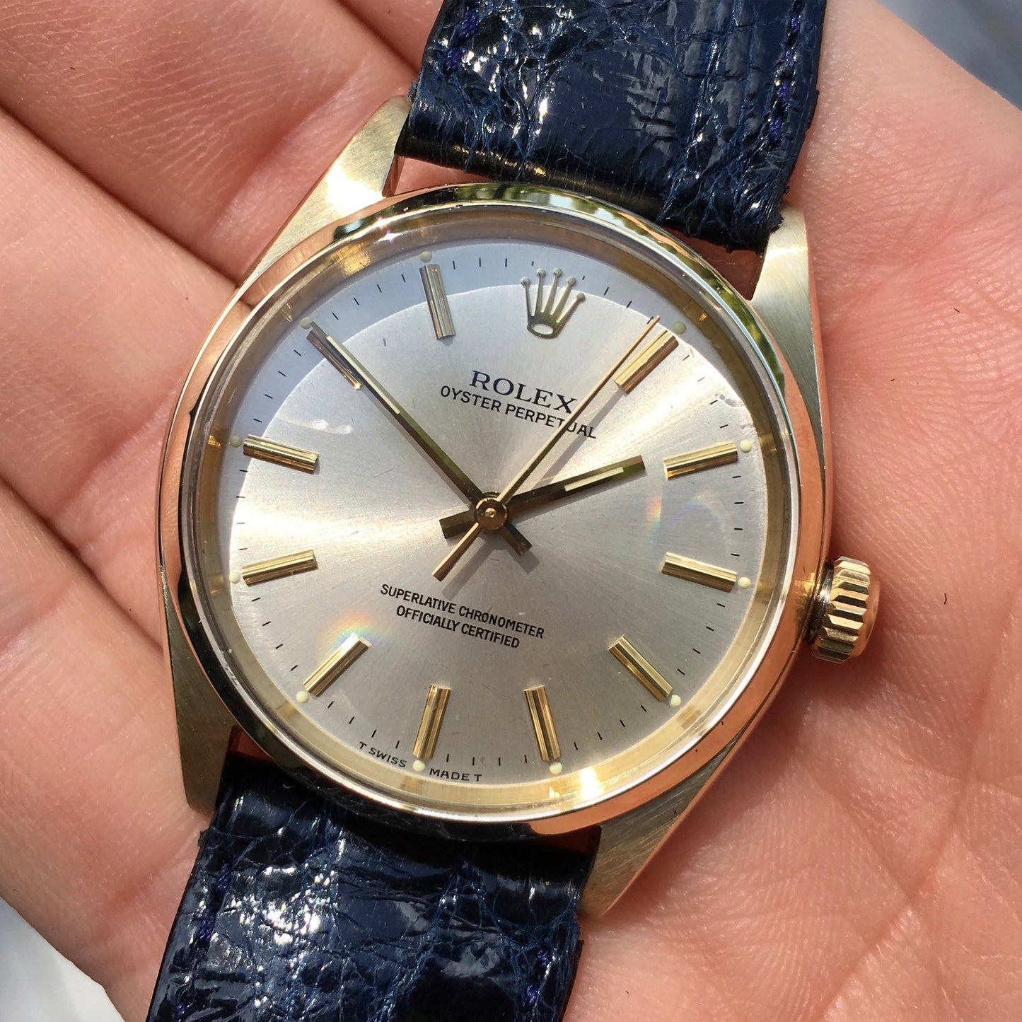 Vintage Rolex Oyster Perpetual 1002 14K Yellow Gold Caliber 1560 Silver Wristwatch - Hashtag Watch Company
