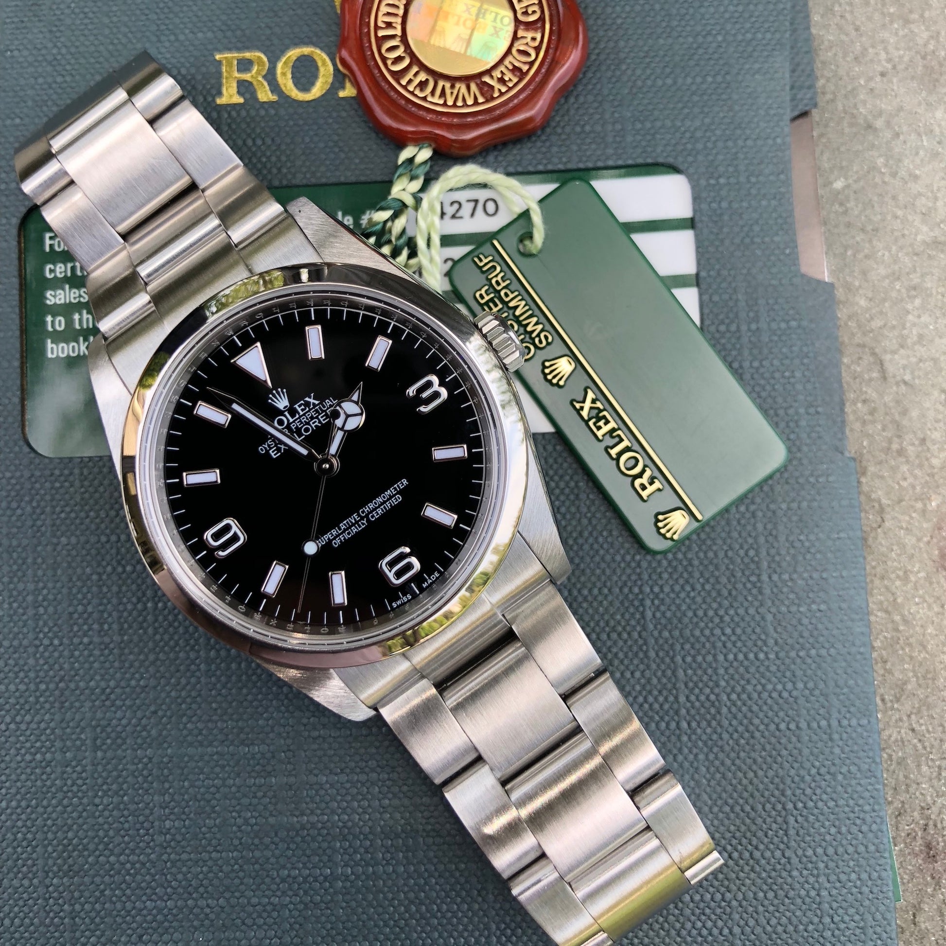 Rolex Explorer 114270 Oyster Perpetual Stainless Steel Automatic Wristwatch Box Papers Circa 2007 - Hashtag Watch Company