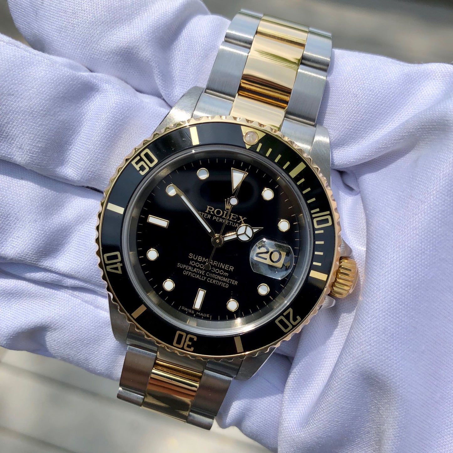 Rolex Submariner 16613 Two Tone Black Steel 18K Gold Wristwatch Box Papers Circa 2005 - Hashtag Watch Company