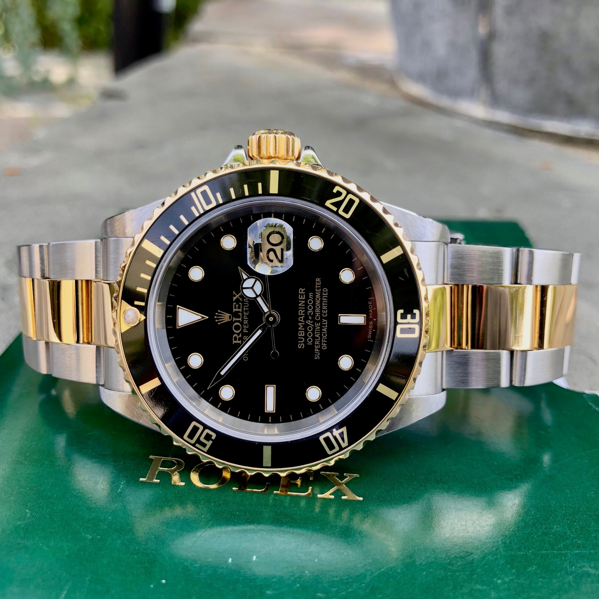 Rolex Submariner 16613 Two Tone Black Steel 18K Gold Wristwatch Box Papers Circa 2005 - Hashtag Watch Company