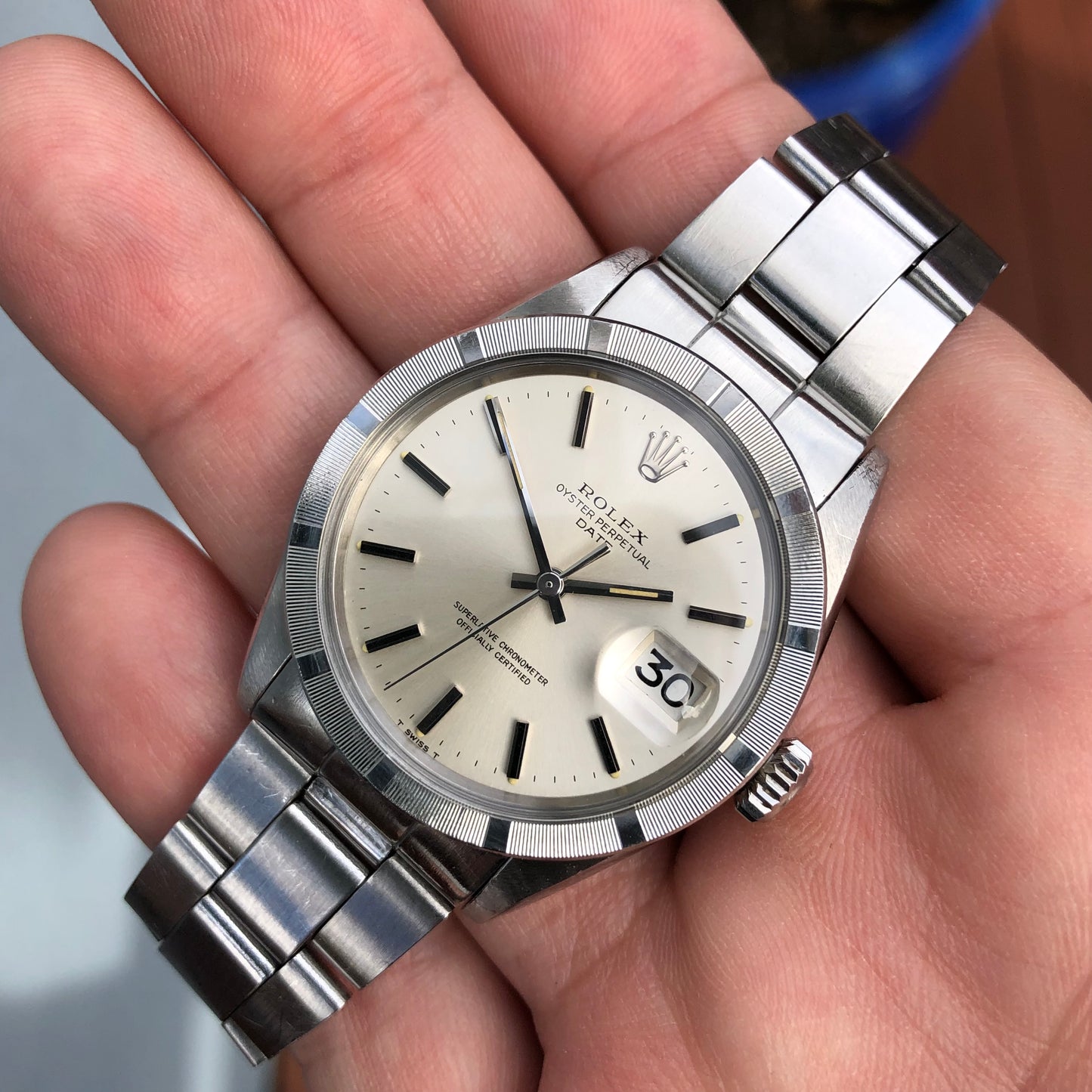 1970 Rolex Date 1501 Steel Engine Turned Oyster Silver Dial Wristwatch with PX Store Recepit and Punched Papers - Hashtag Watch Company